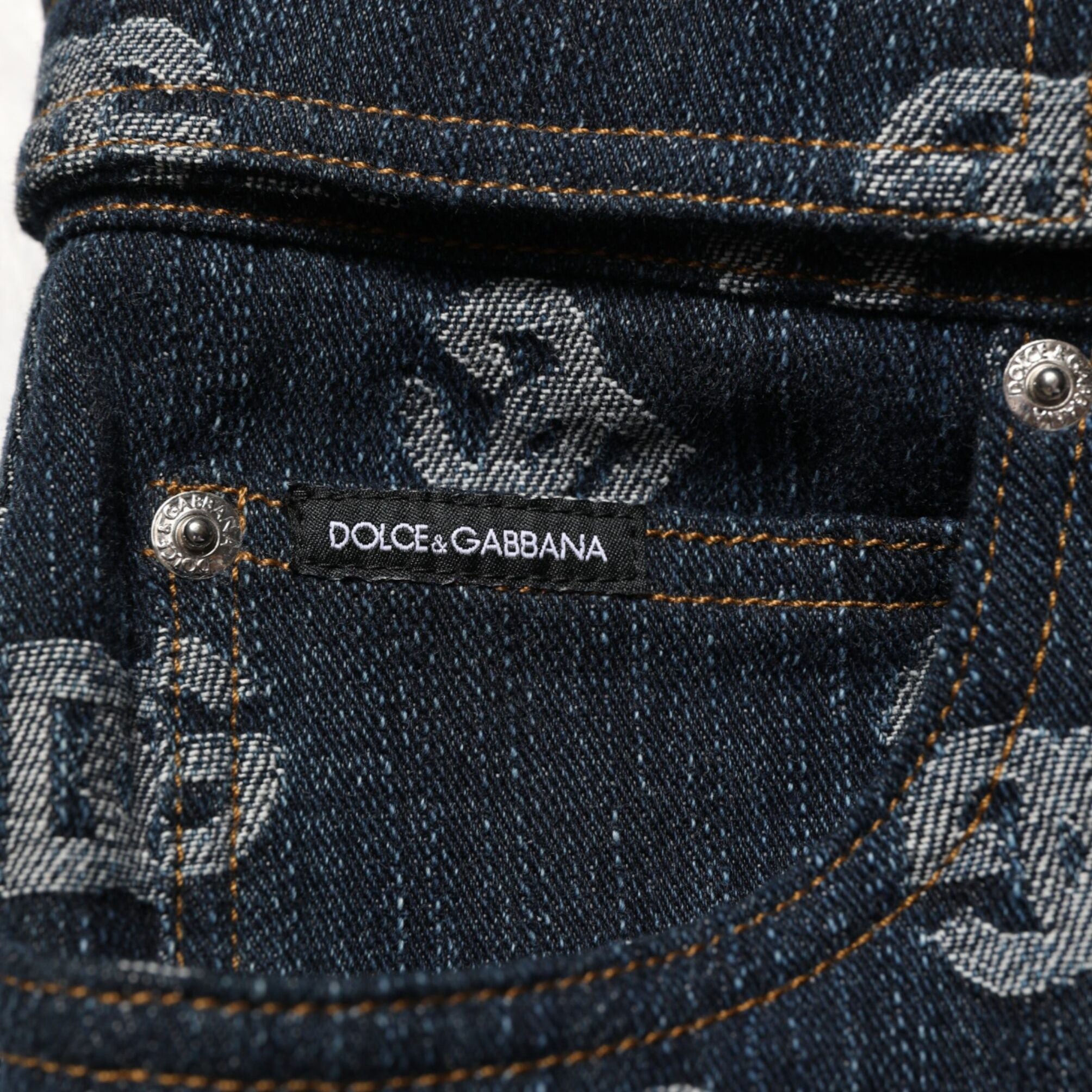 Dolce & Gabbana Blue Logo Print Straight Denim Men Jeans