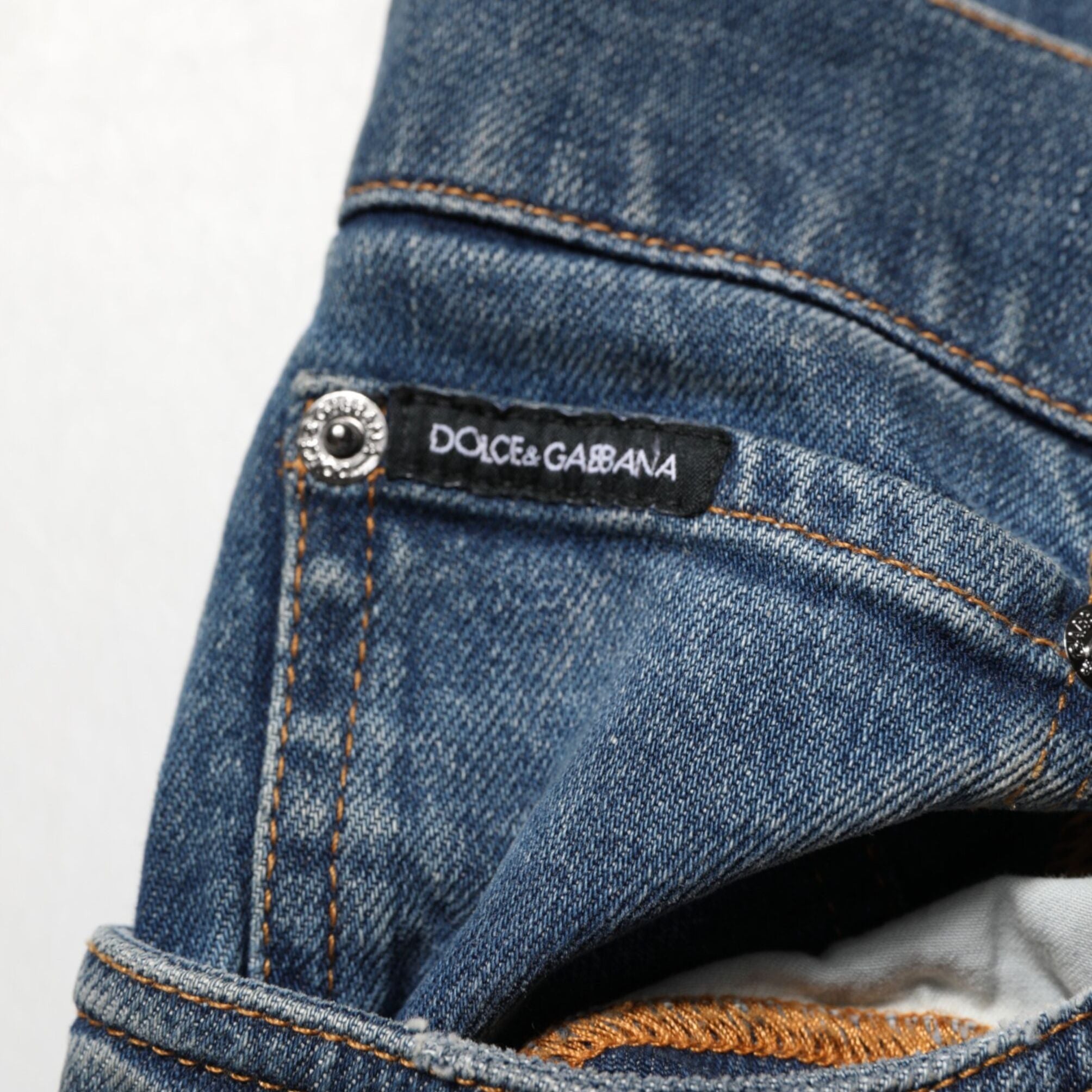 Dolce & Gabbana Blue Tattered Cotton Skinny Men Denim Jeans