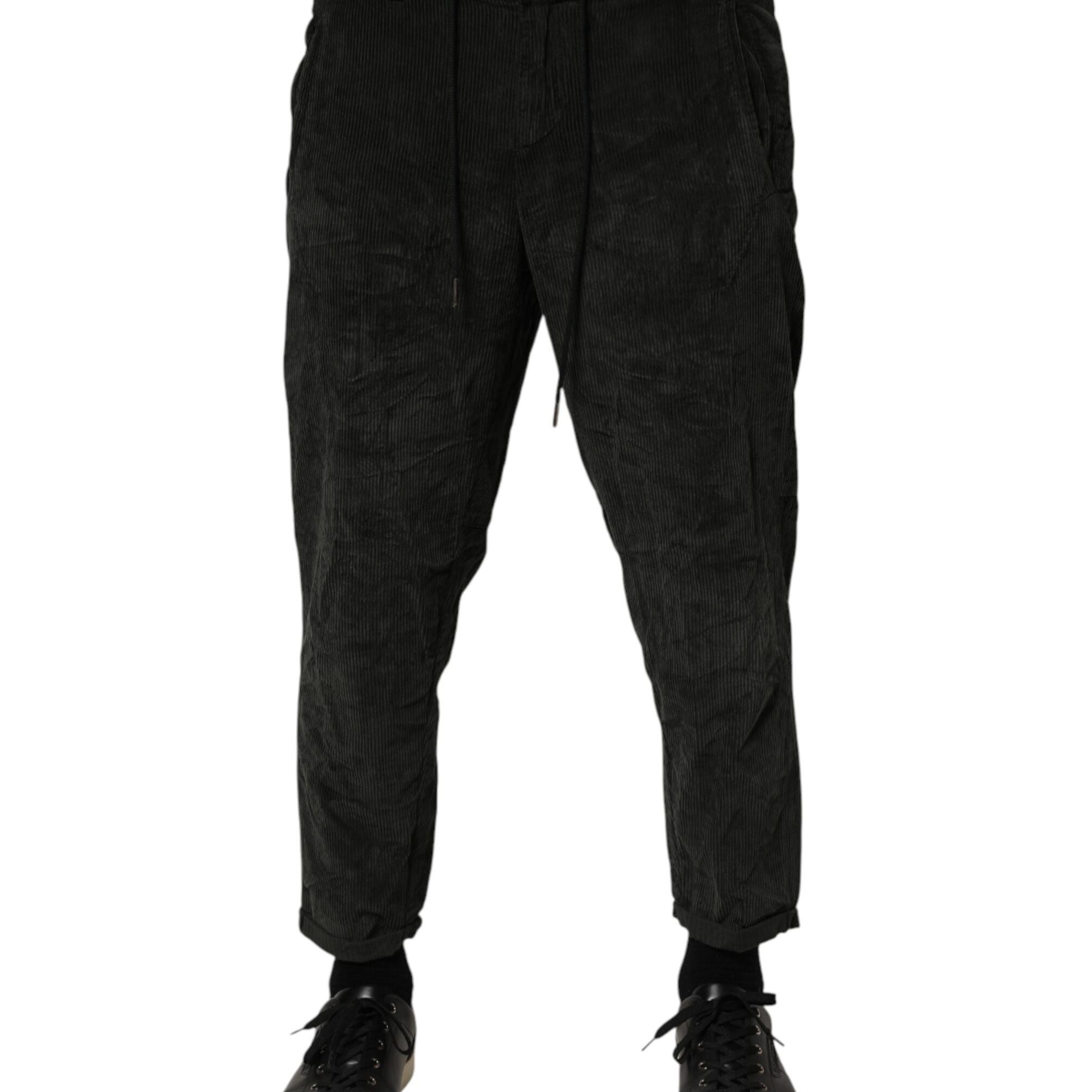 Dondup Black Mid Waist Cropped Corduroy Men Trouser Pants