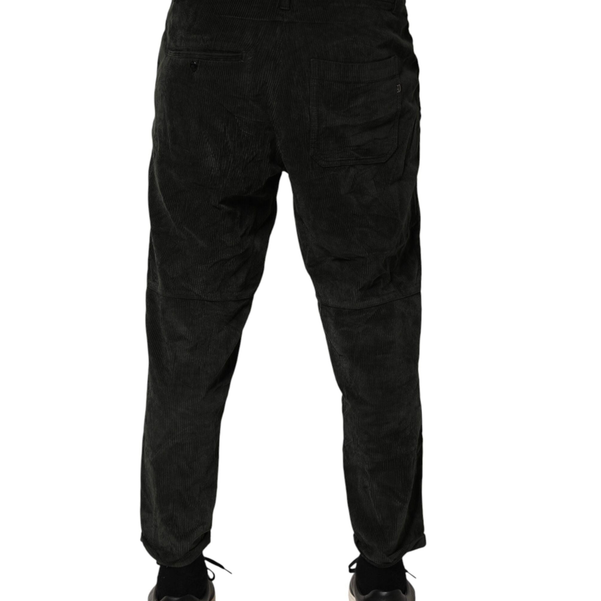 Dondup Black Mid Waist Cropped Corduroy Men Trouser Pants