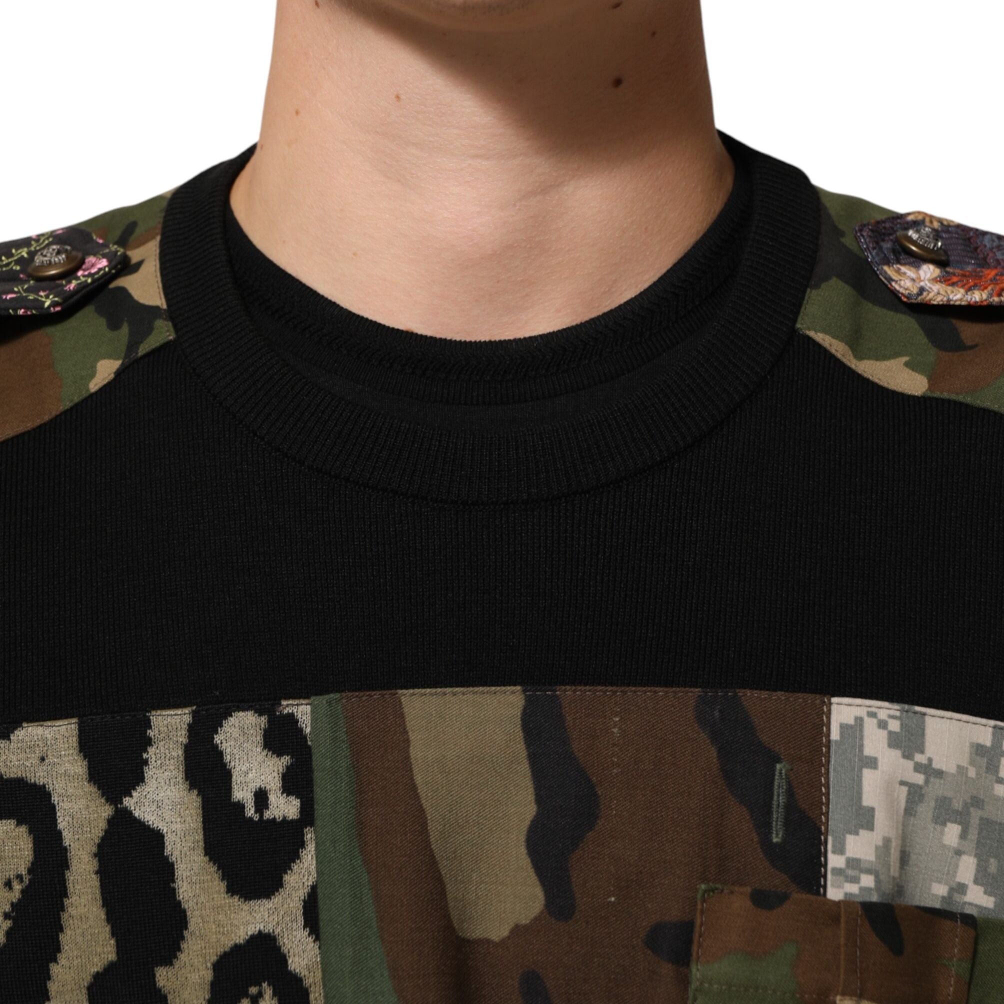 Dolce & Gabbana Black Patchwork Crew Neck Pullover Sweater