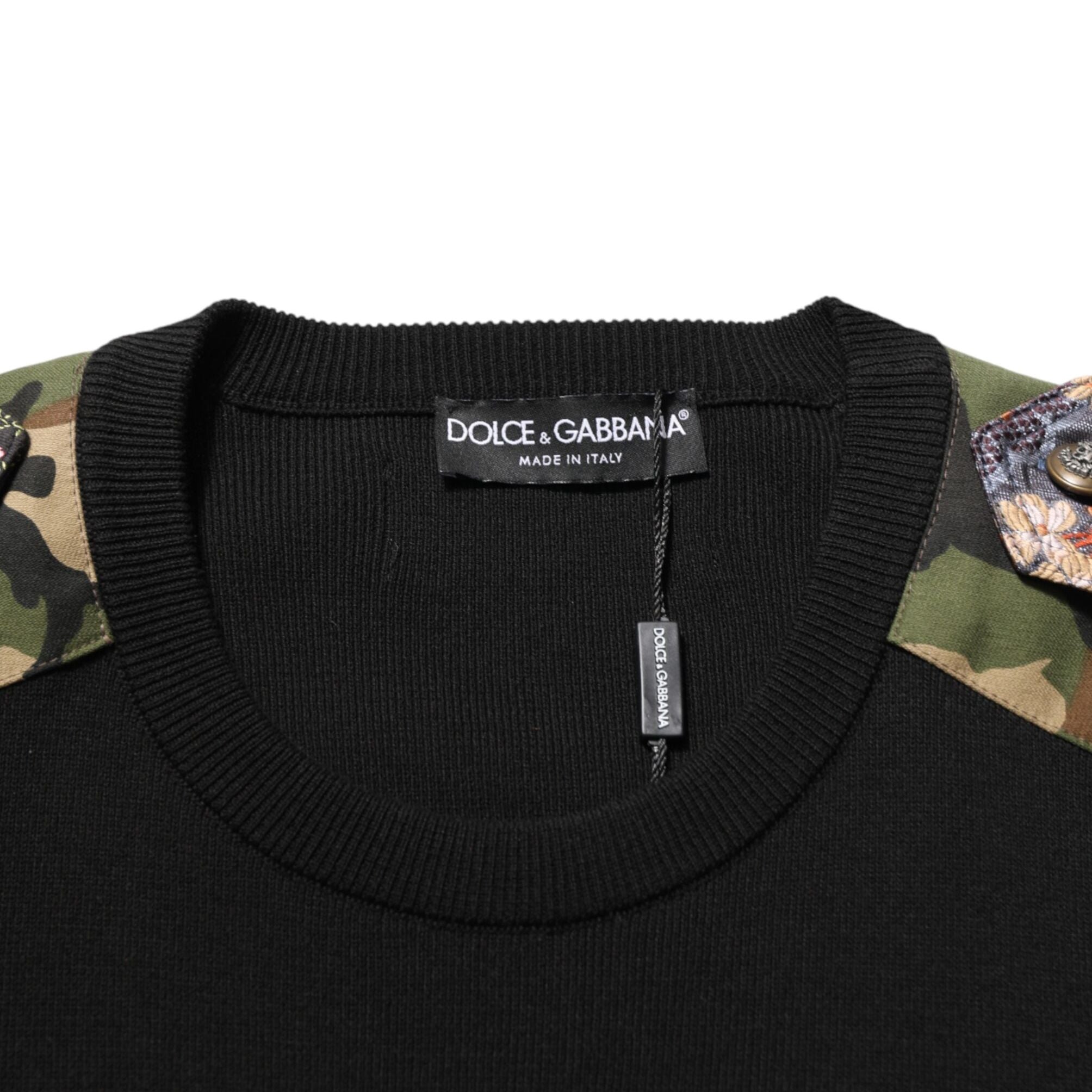 Dolce & Gabbana Black Patchwork Crew Neck Pullover Sweater