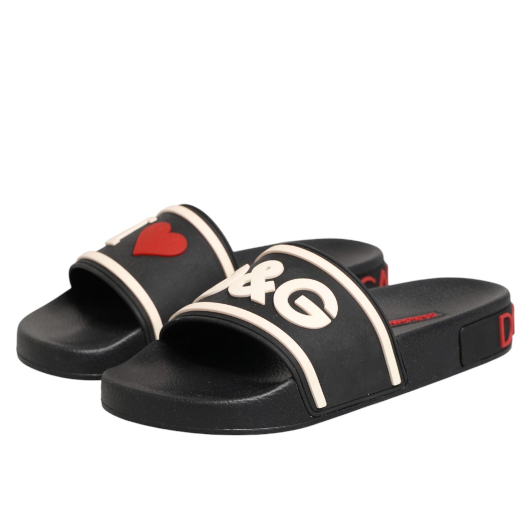 Dolce & Gabbana Black Rubber Slides Sandals Beachwear Shoes