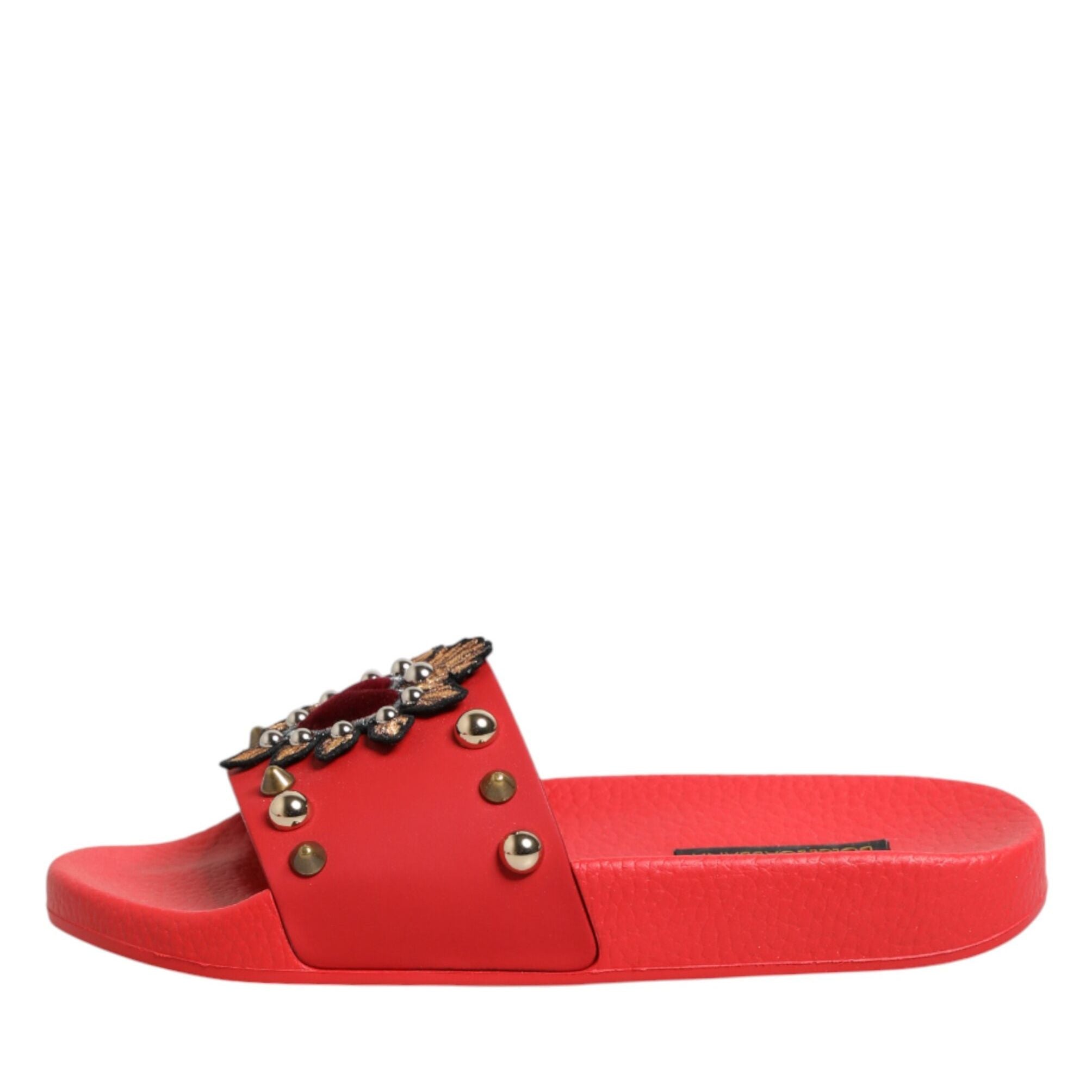 Dolce & Gabbana Red Sacred Heart Stud Slides Beachwear Shoes