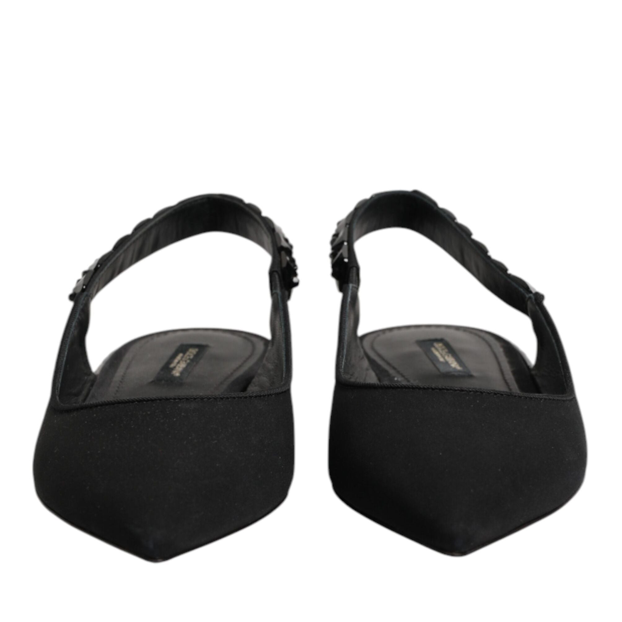 Dolce & Gabbana Black Crystal Charmeuse Slingback Shoes