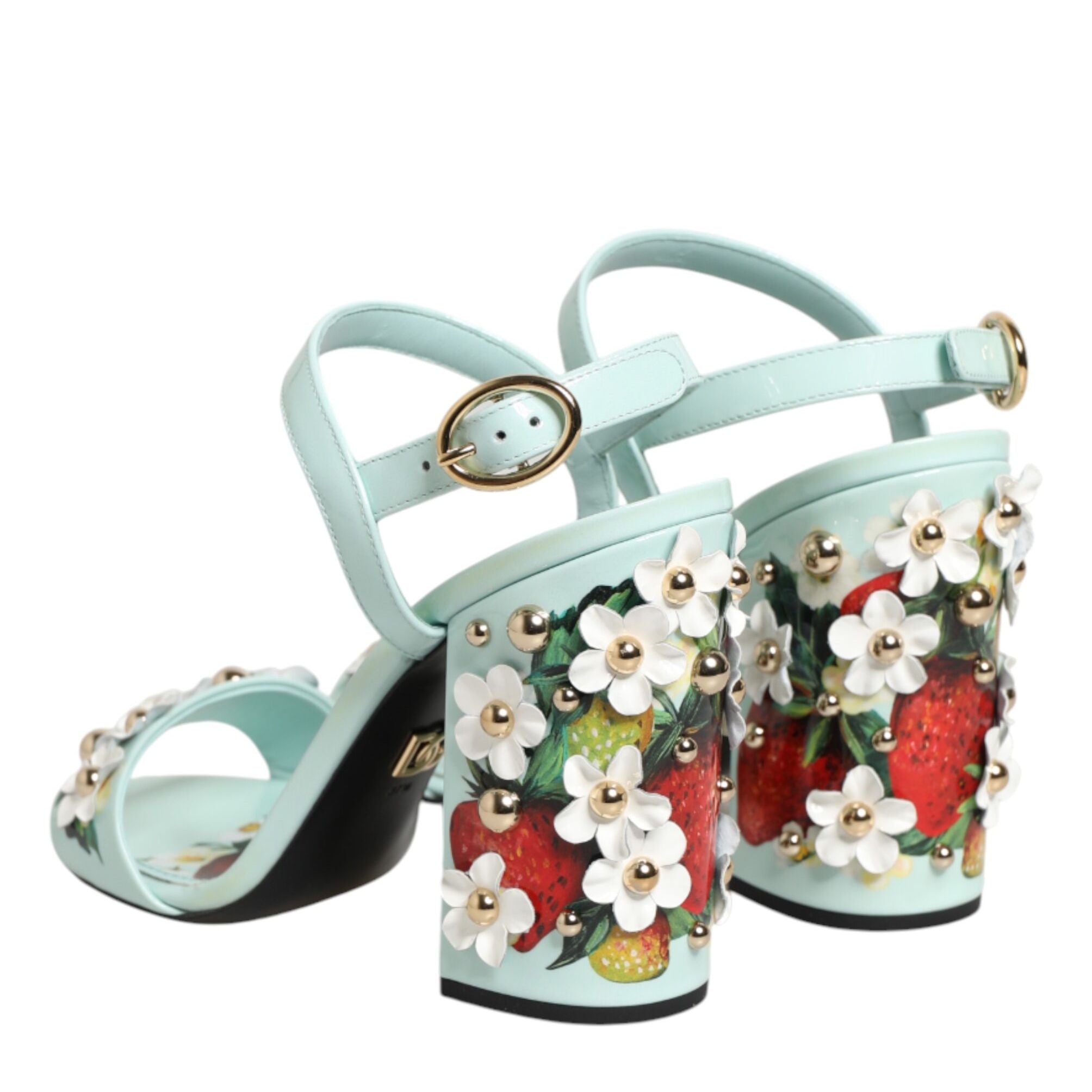 Dolce & Gabbana Mint Green Floral Studs Heels Sandals Shoes