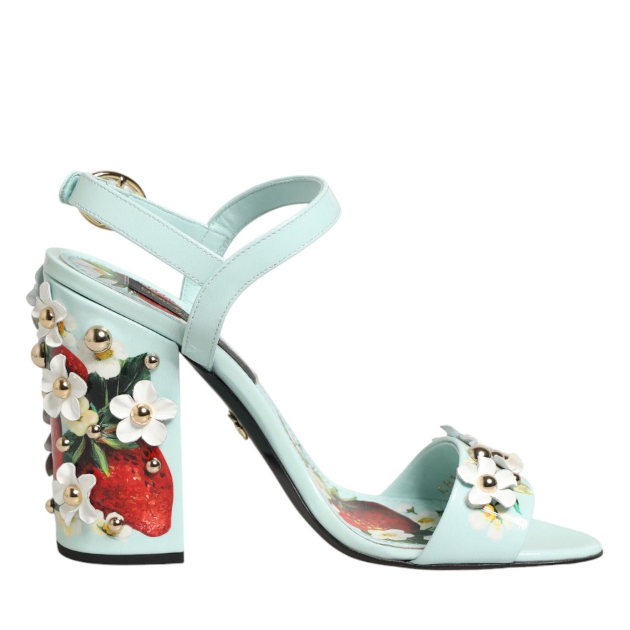 Dolce & Gabbana Mint Green Floral Studs Heels Sandals Shoes