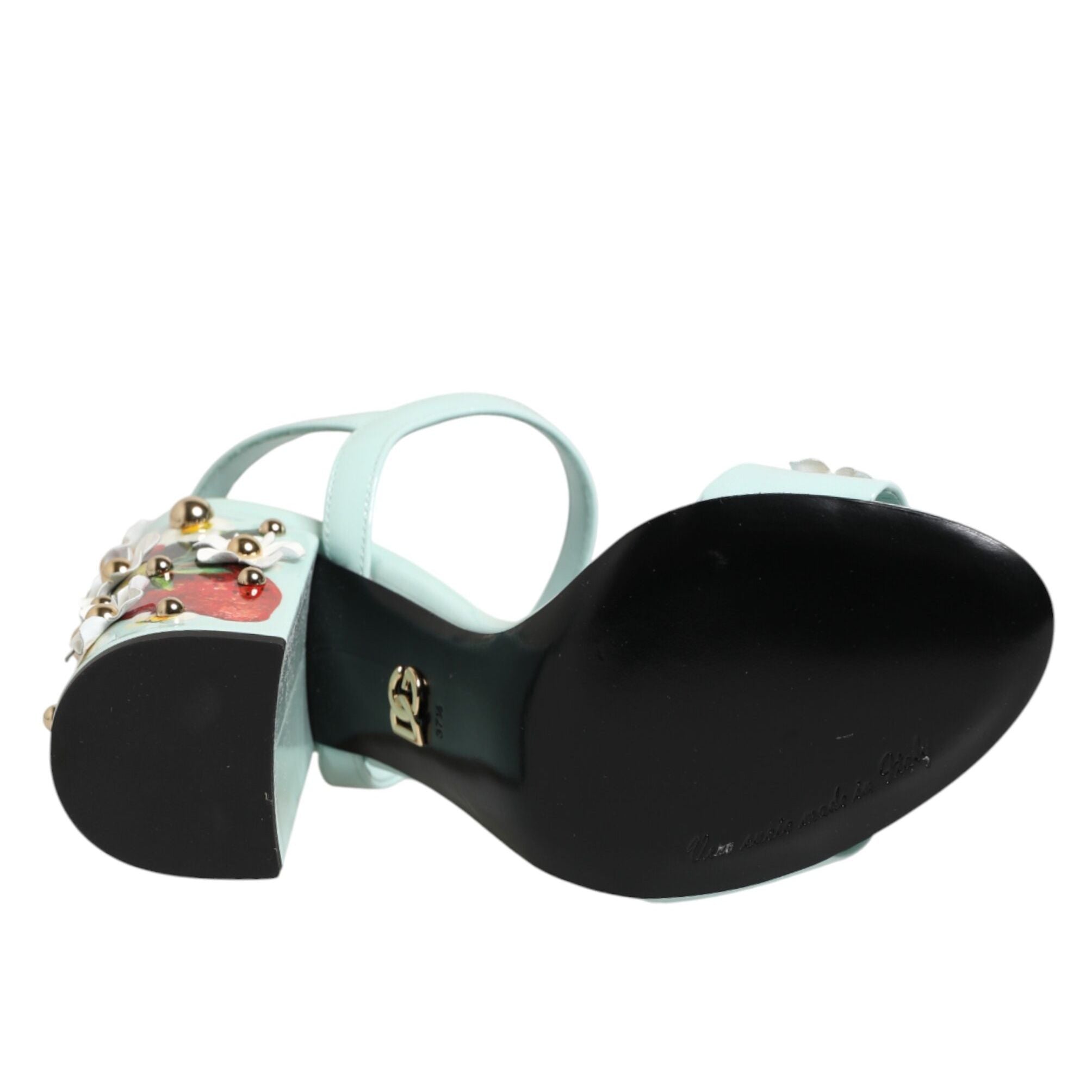 Dolce & Gabbana Mint Green Floral Studs Heels Sandals Shoes