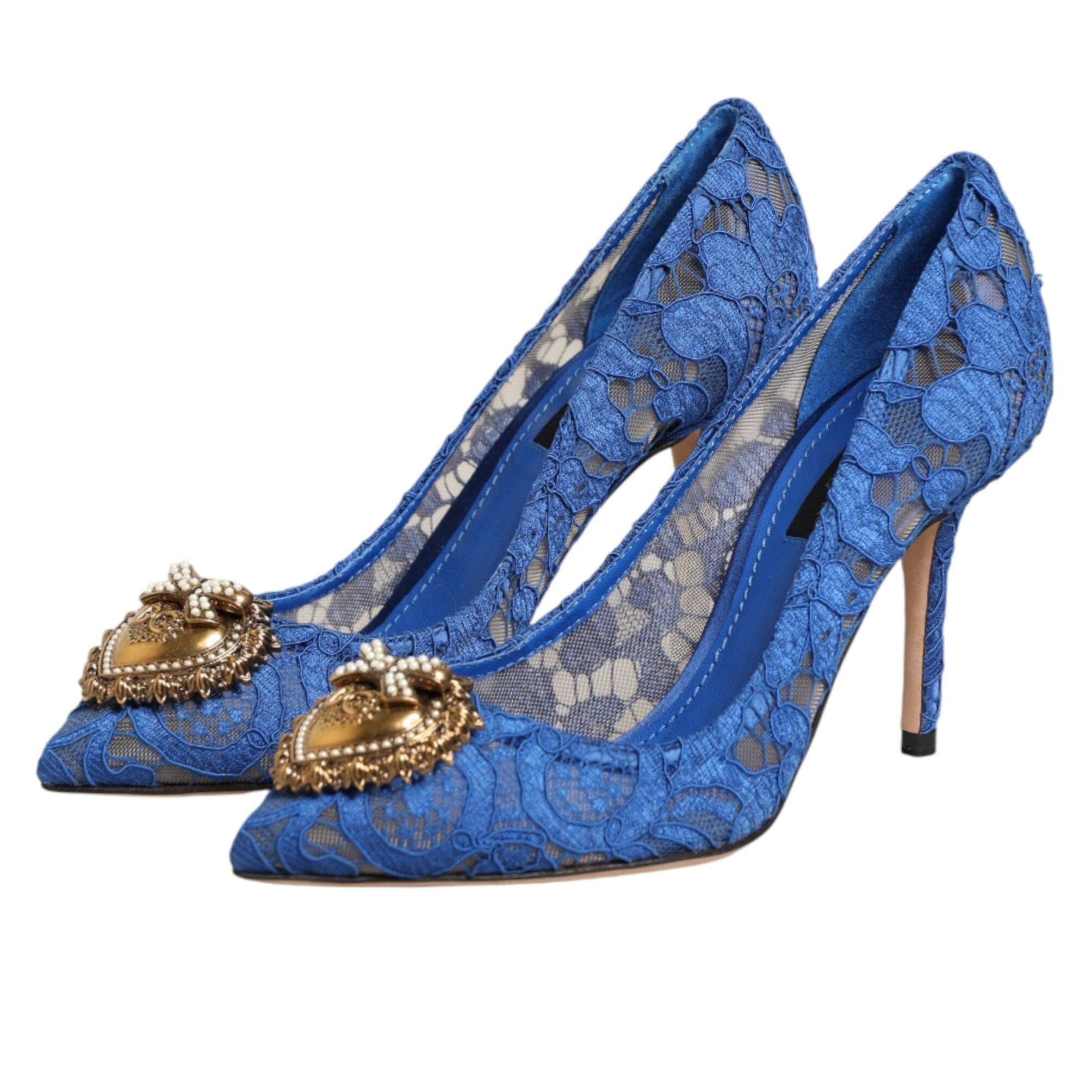 Dolce & Gabbana Blue Taormina Lace DEVOTION Pumps Shoes \