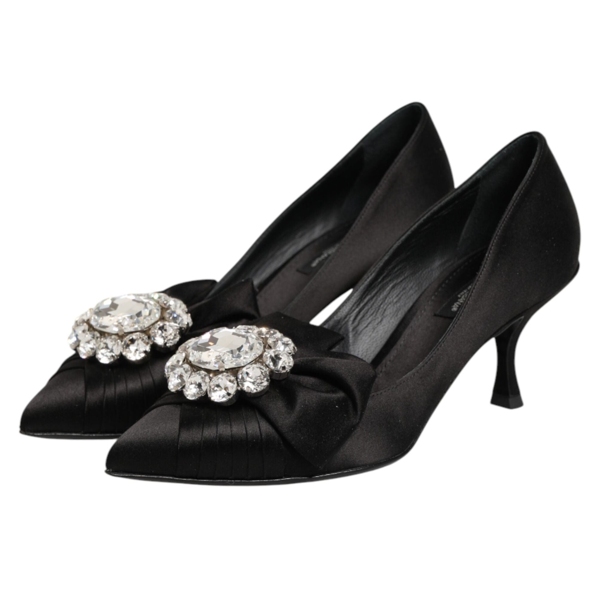Dolce & Gabbana Black Satin Bow Crystal Embellishment Pumps Shoes