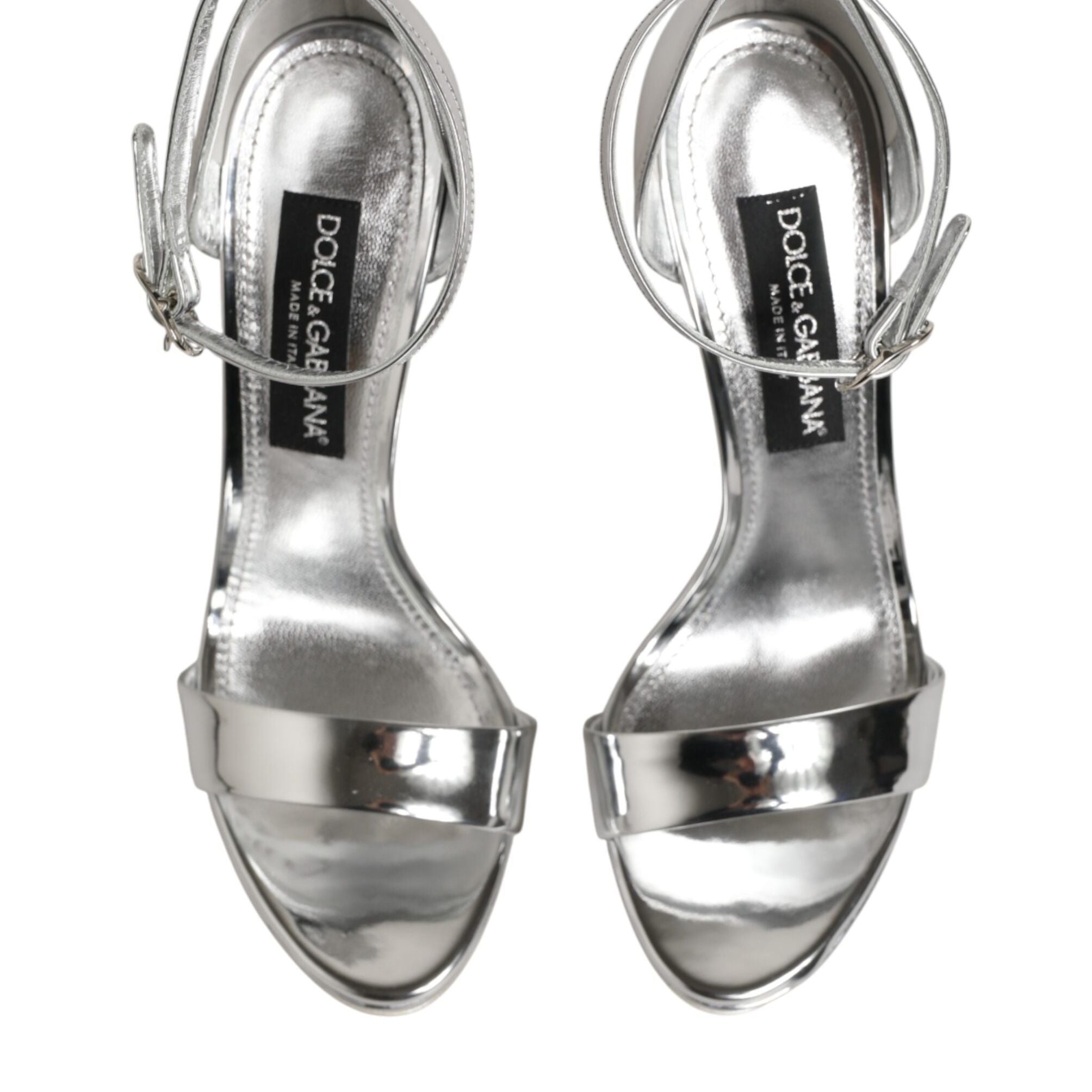 Dolce & Gabbana Silver Leather Platform Keira Sandals Shoes