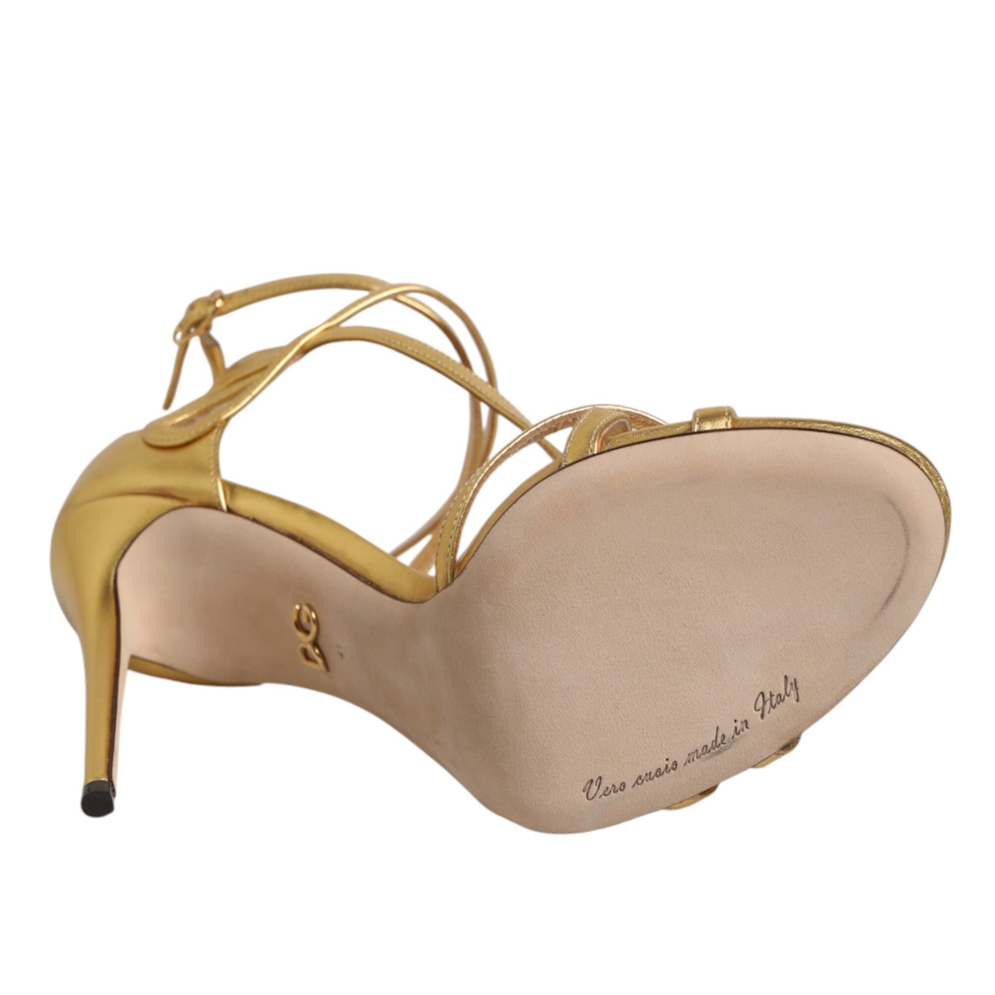 Dolce & Gabbana Gold Leather Keira Heels Sandals Shoes