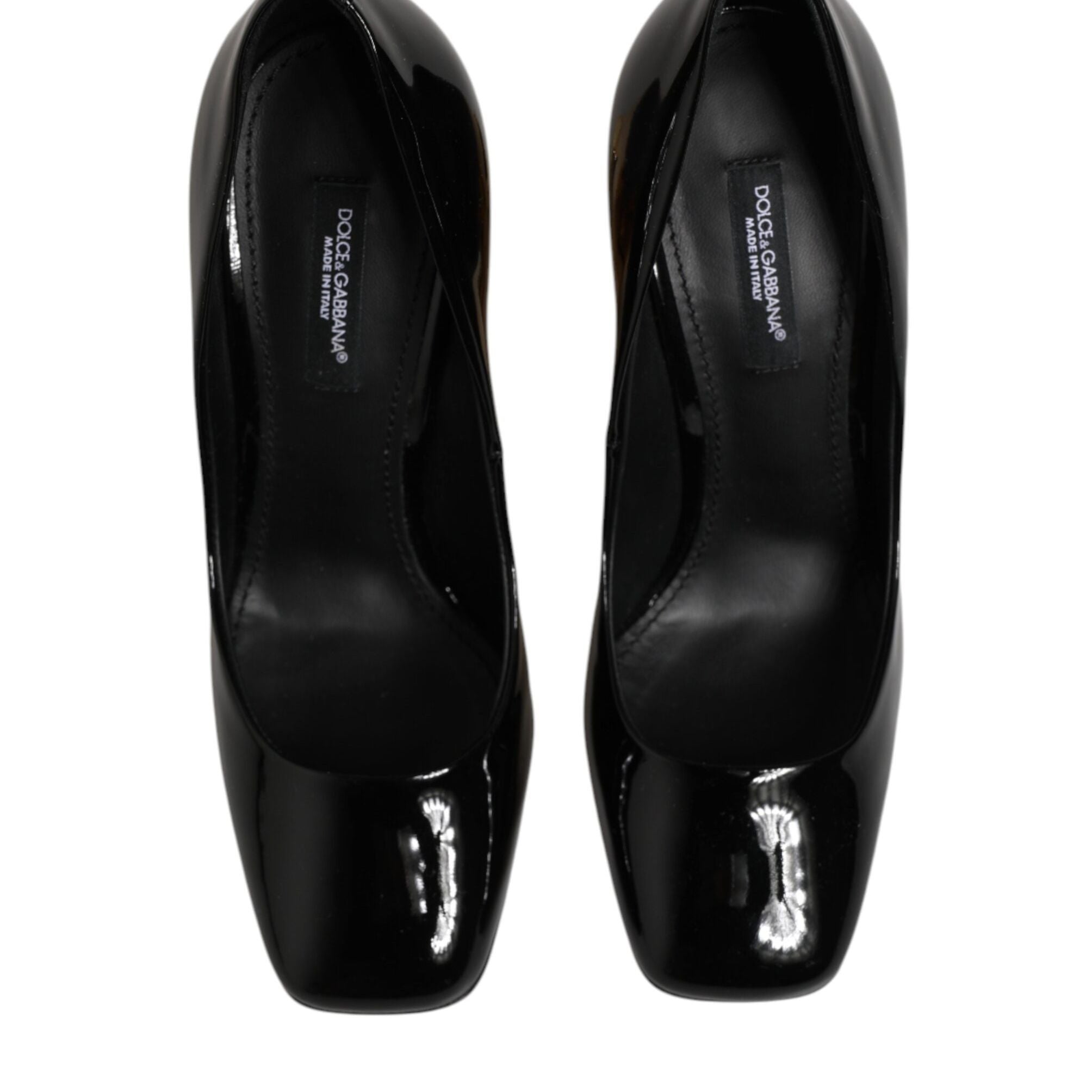 Dolce & Gabbana Black Gold Patent Leather Logo Heels Pumps Shoes