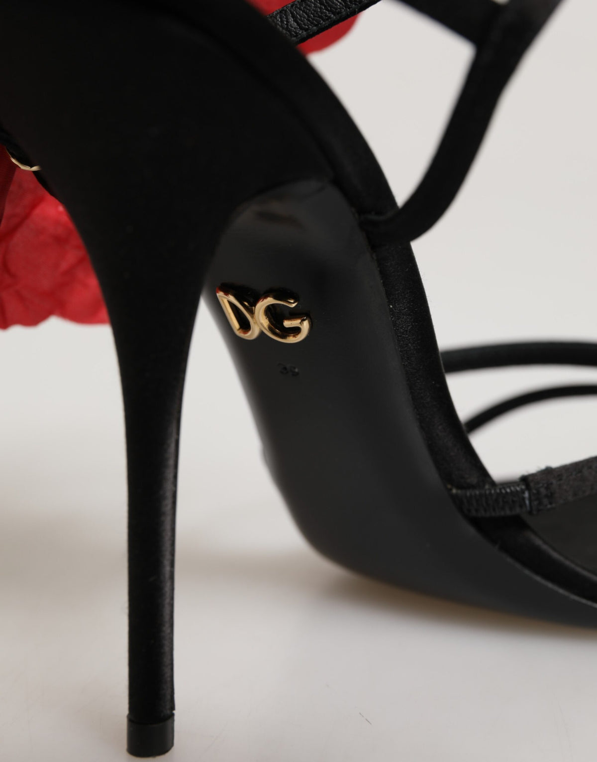 Dolce & Gabbana Black Leather Strappy Flower Heels Sandals Shoes