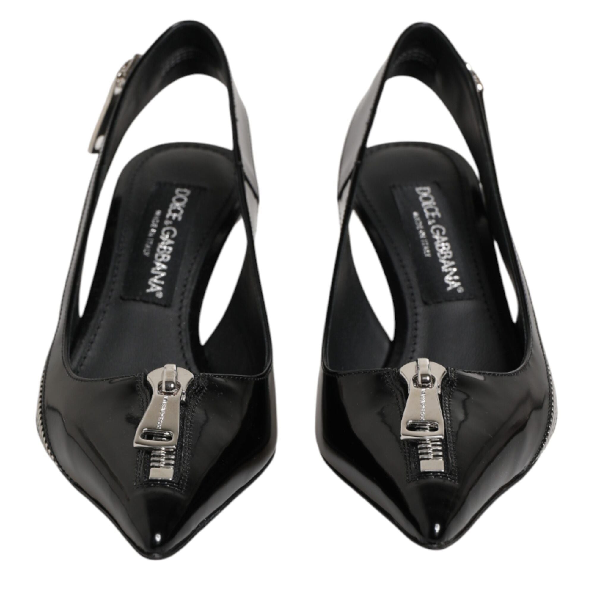 Dolce & Gabbana Black Zipper Leather Heels Slingbacks Shoes