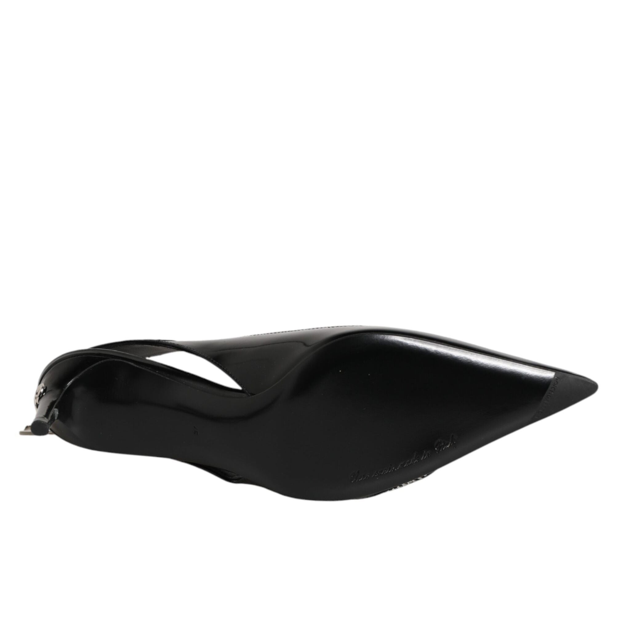 Dolce & Gabbana Black Zipper Leather Heels Slingbacks Shoes