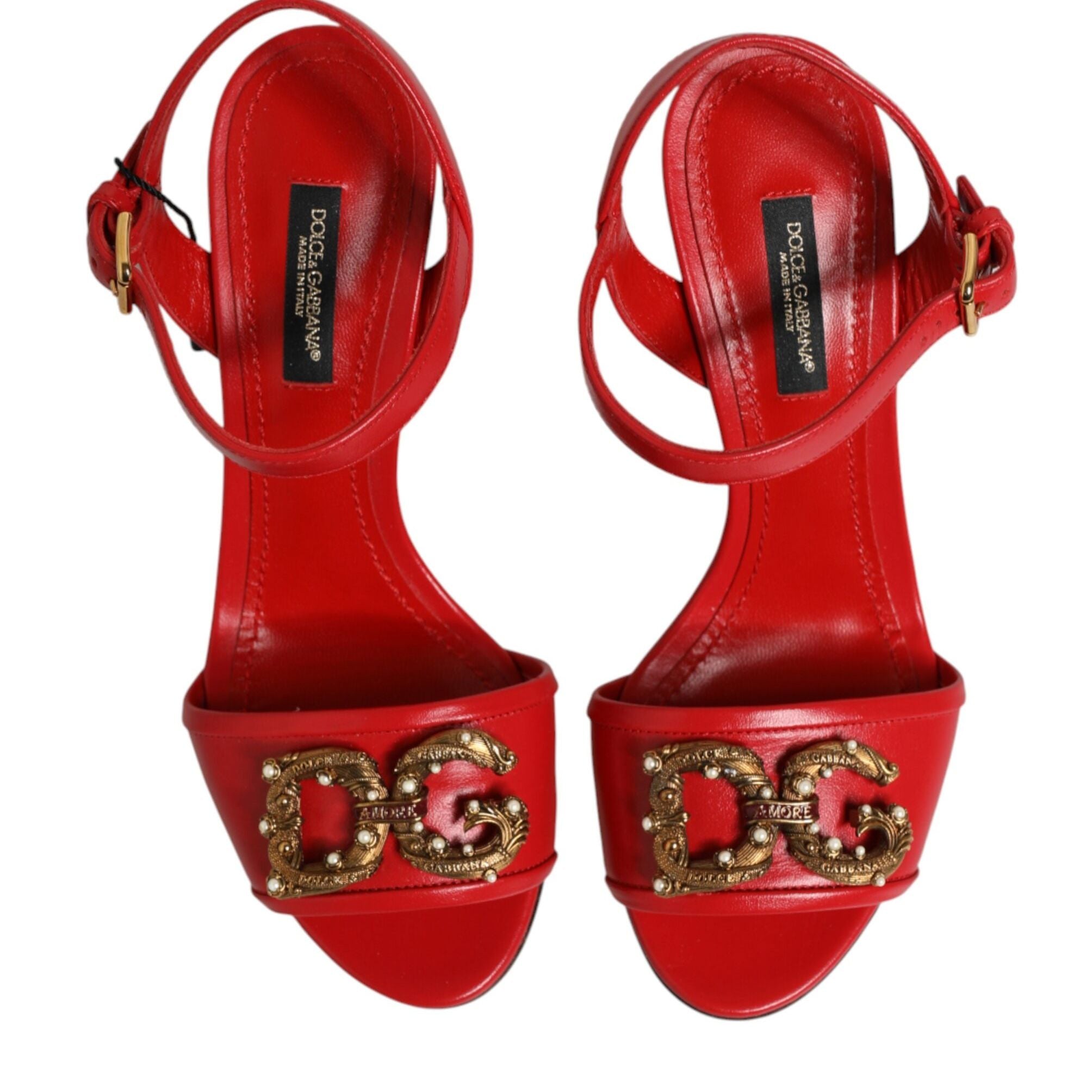Dolce & Gabbana Red Leather DG AMORE Heels Sandals Shoes