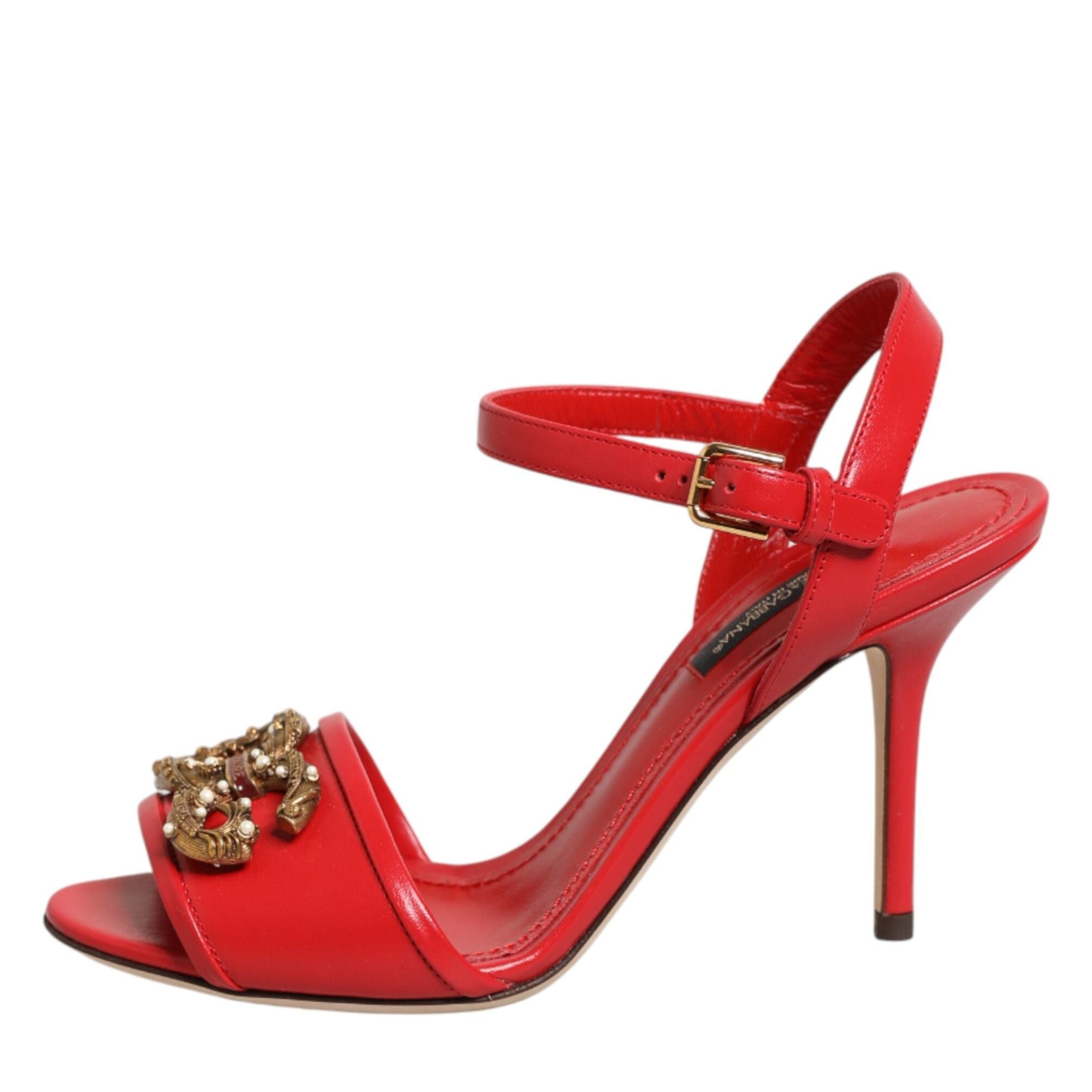 Dolce & Gabbana Red Leather DG AMORE Heels Sandals Shoes
