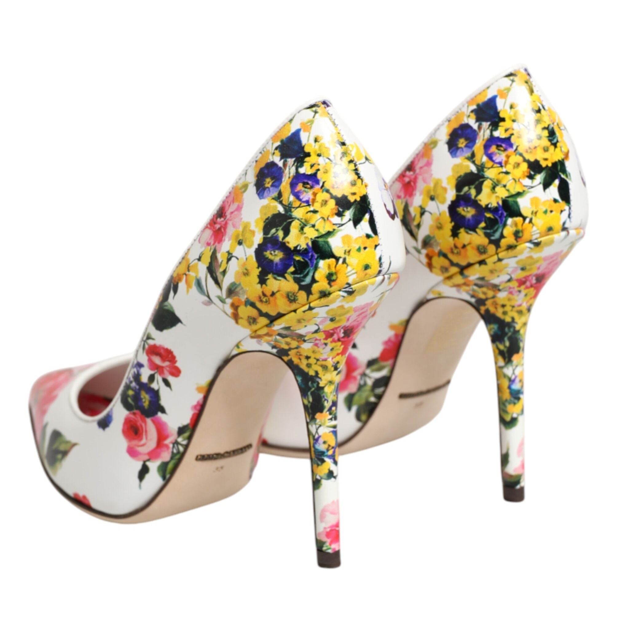 Dolce & Gabbana White Floral Leather High Heels Pumps Shoes