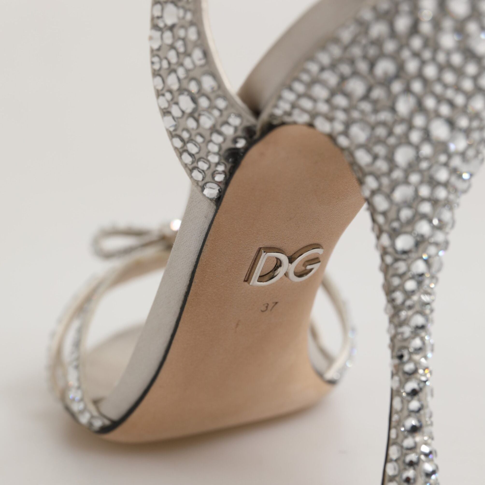 Dolce & Gabbana Silver Strass Ankle Strap Heels Sandals Shoes