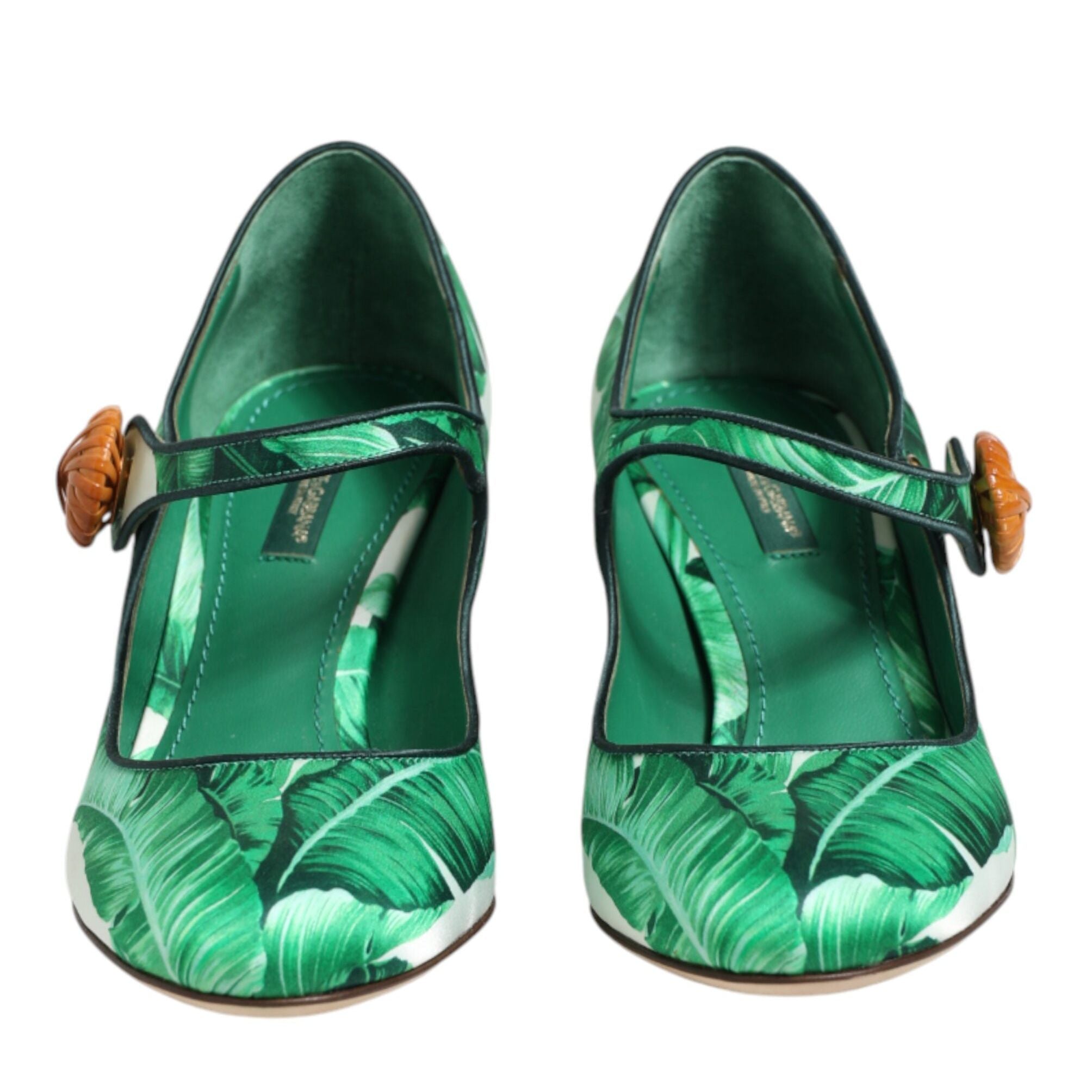 Dolce & Gabbana Green Silk MARY JANES Leaf Sandals Shoes