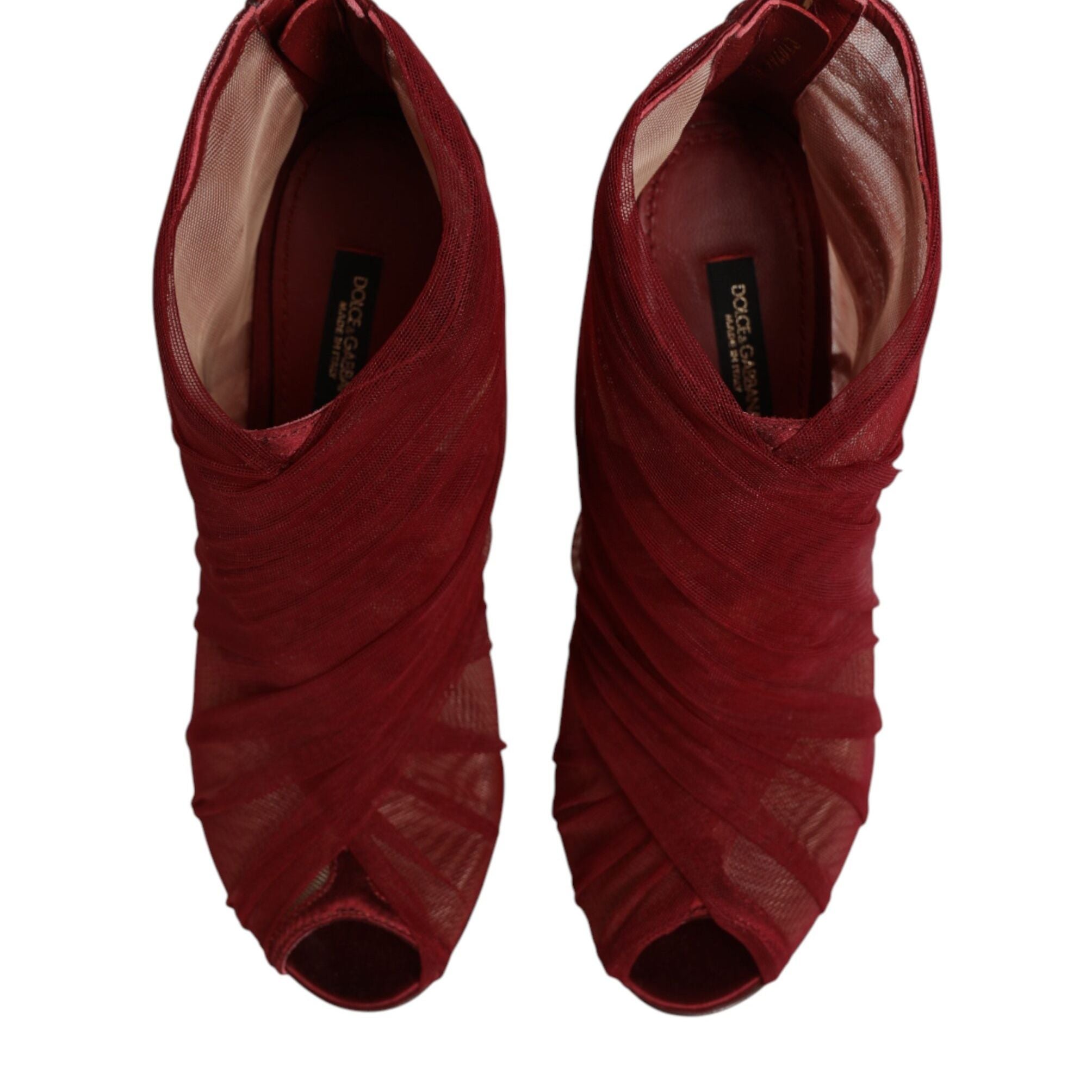 Dolce & Gabbana Red Tulle Ankle Boots Stiletto Heels Shoes