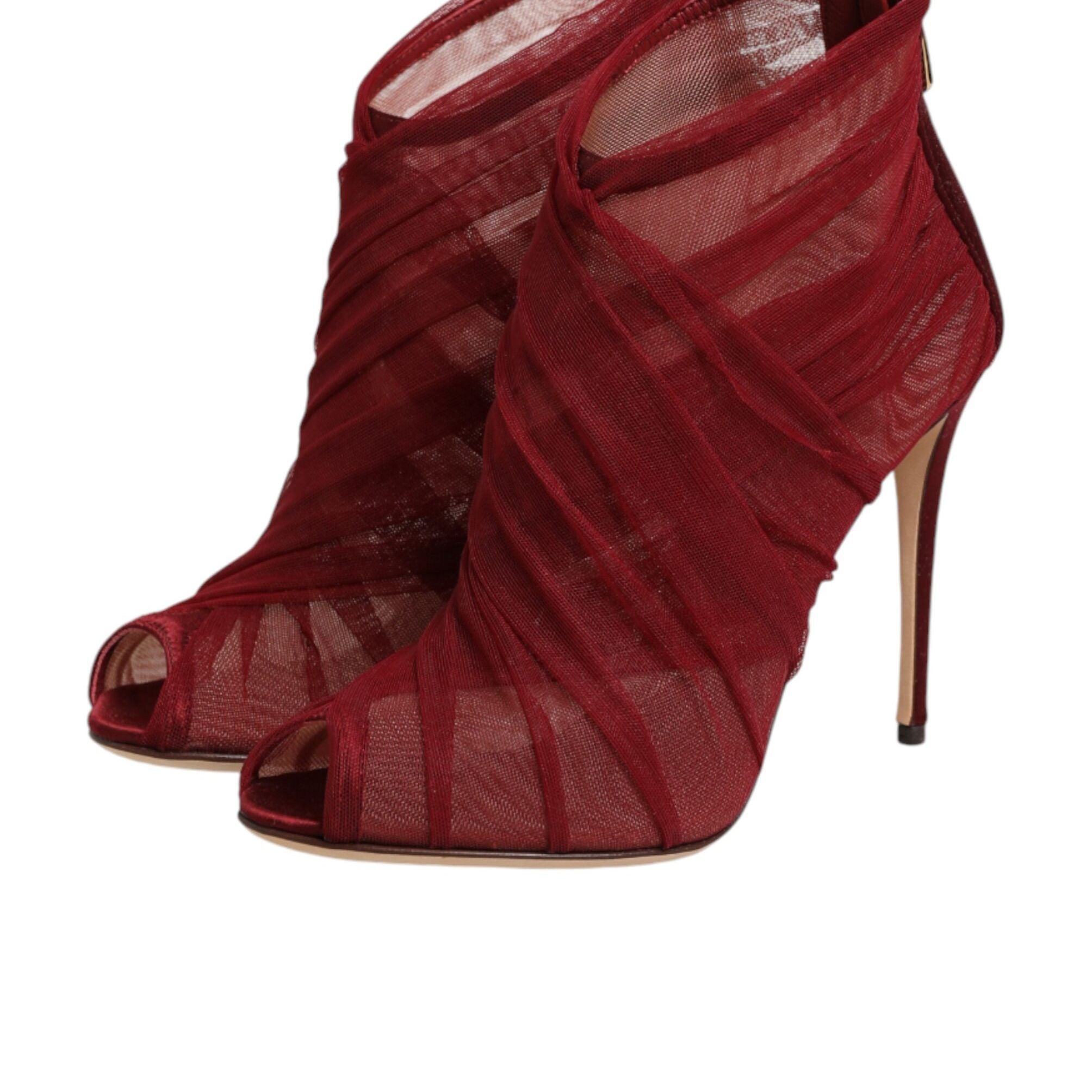 Dolce & Gabbana Red Tulle Ankle Boots Stiletto Heels Shoes