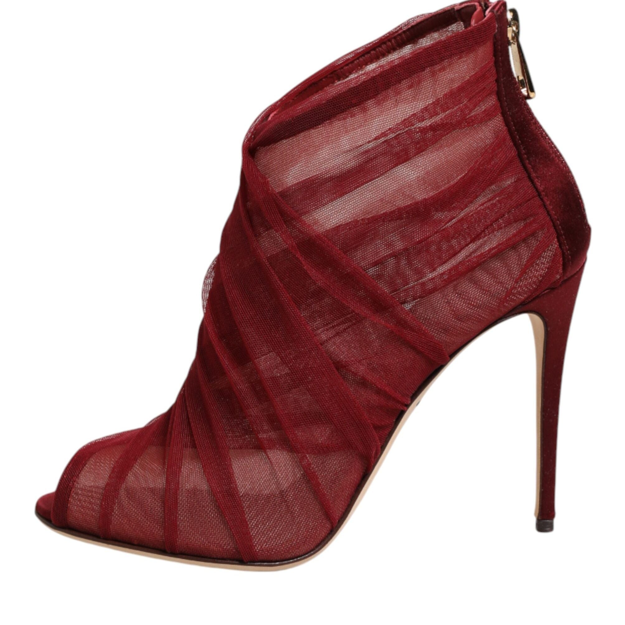 Dolce & Gabbana Red Tulle Ankle Boots Stiletto Heels Shoes