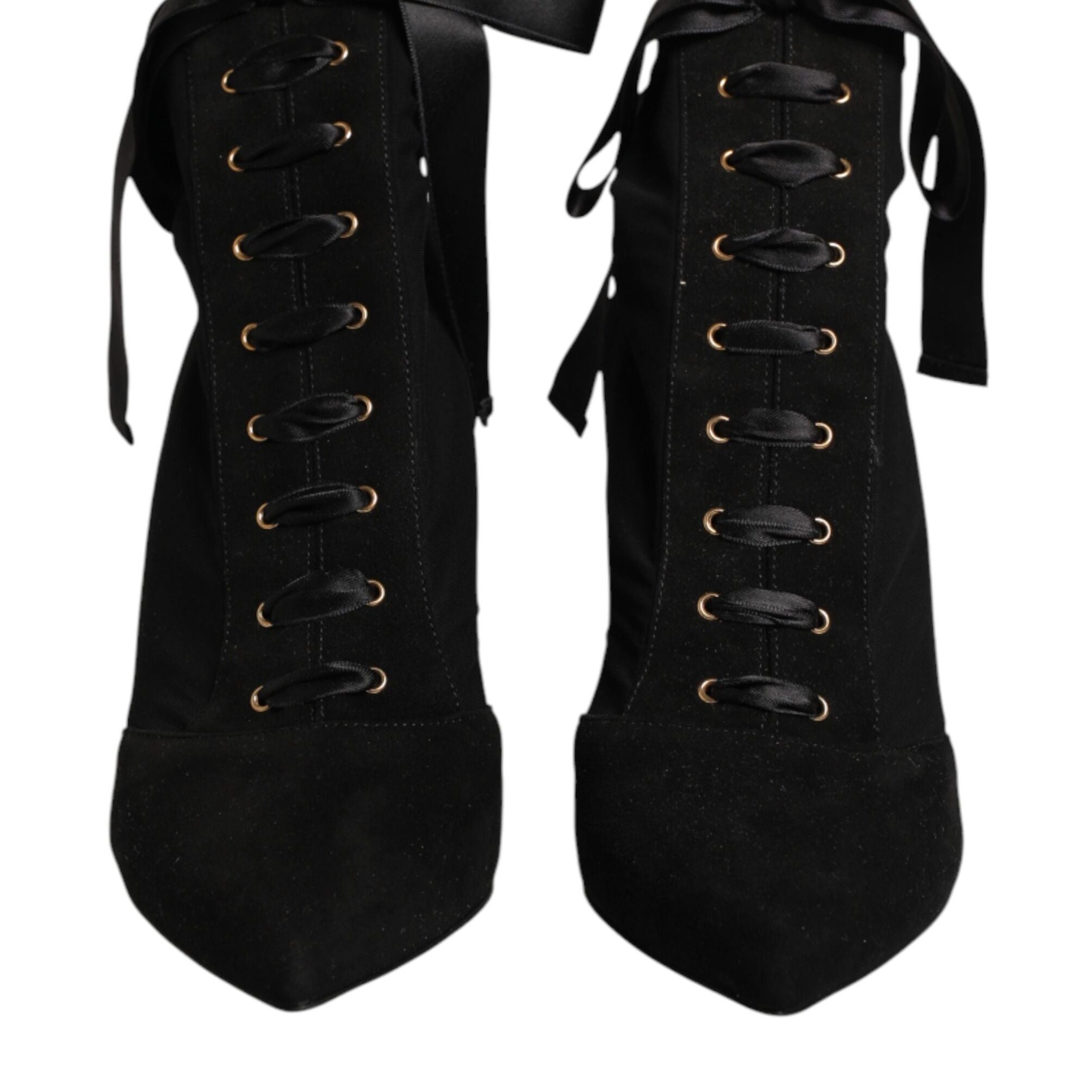 Dolce & Gabbana Black Stiletto Heels Lace Up Boots Shoes
