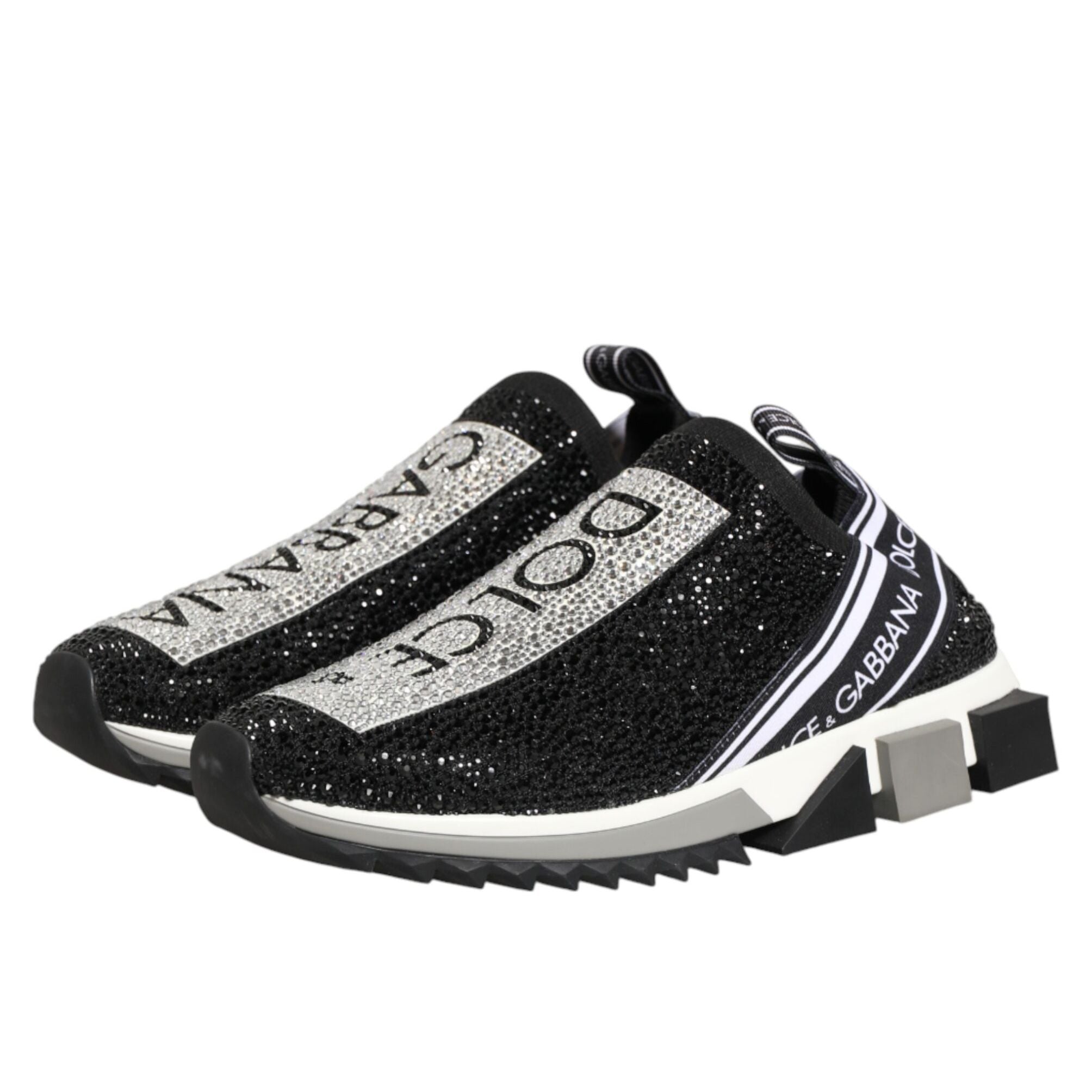 Dolce & Gabbana Black Silver Slip On Sorrento Sneakers Shoes