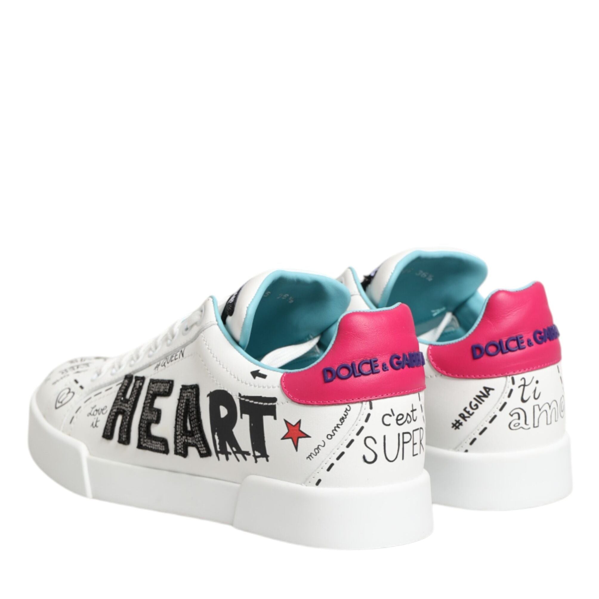 Dolce & Gabbana White Leather Graffiti Low Top Sneakers Shoes