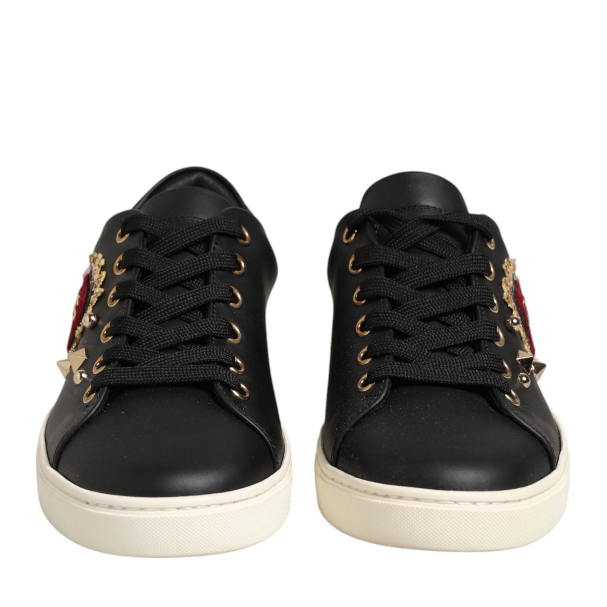 Dolce & Gabbana Black Leather Sacred Heart Sneakers Shoes