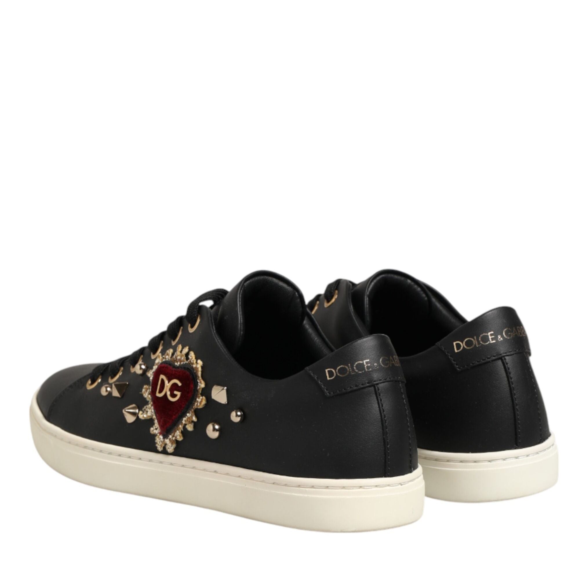 Dolce & Gabbana Black Leather Sacred Heart Sneakers Shoes