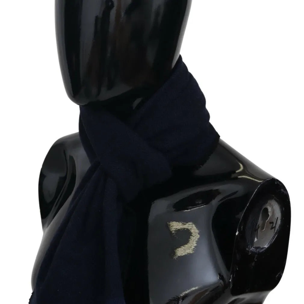 M Missoni Dark Blue Wool Unisex Neck Wrap Fringes Logo Scarf
