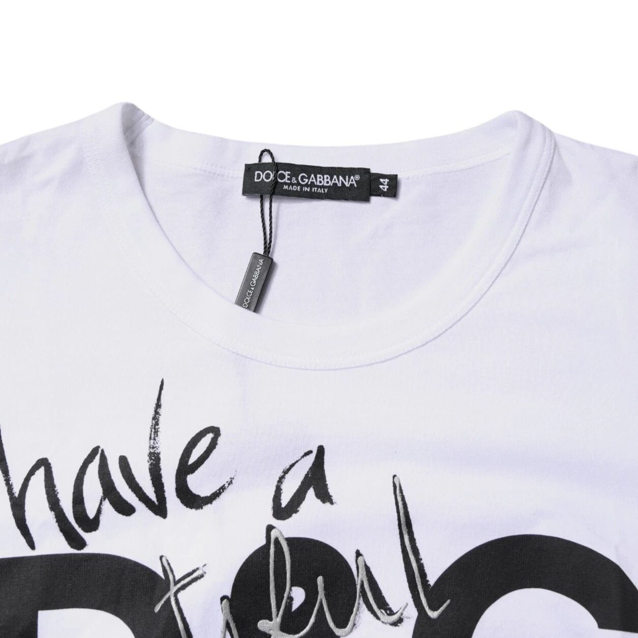 Dolce & Gabbana White Graphic Print Cotton Crew Neck T-shirt