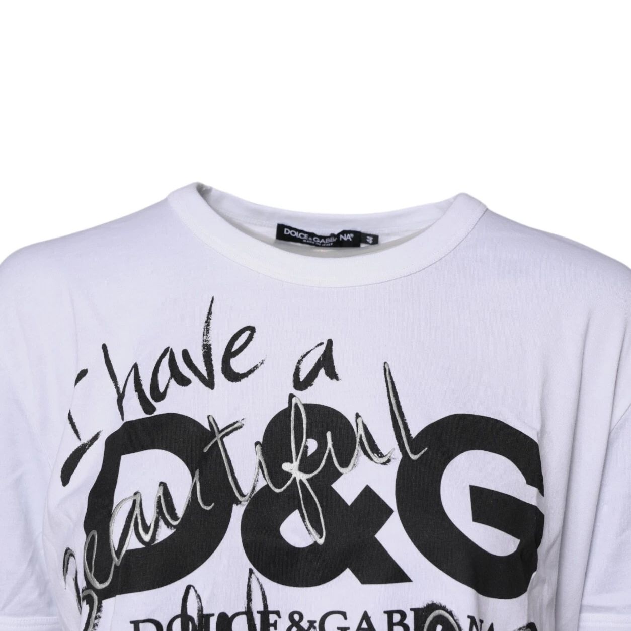 Dolce & Gabbana White Graphic Print Cotton Crew Neck T-shirt