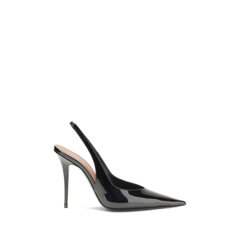 Amina Muaddi Black Leather Pumps