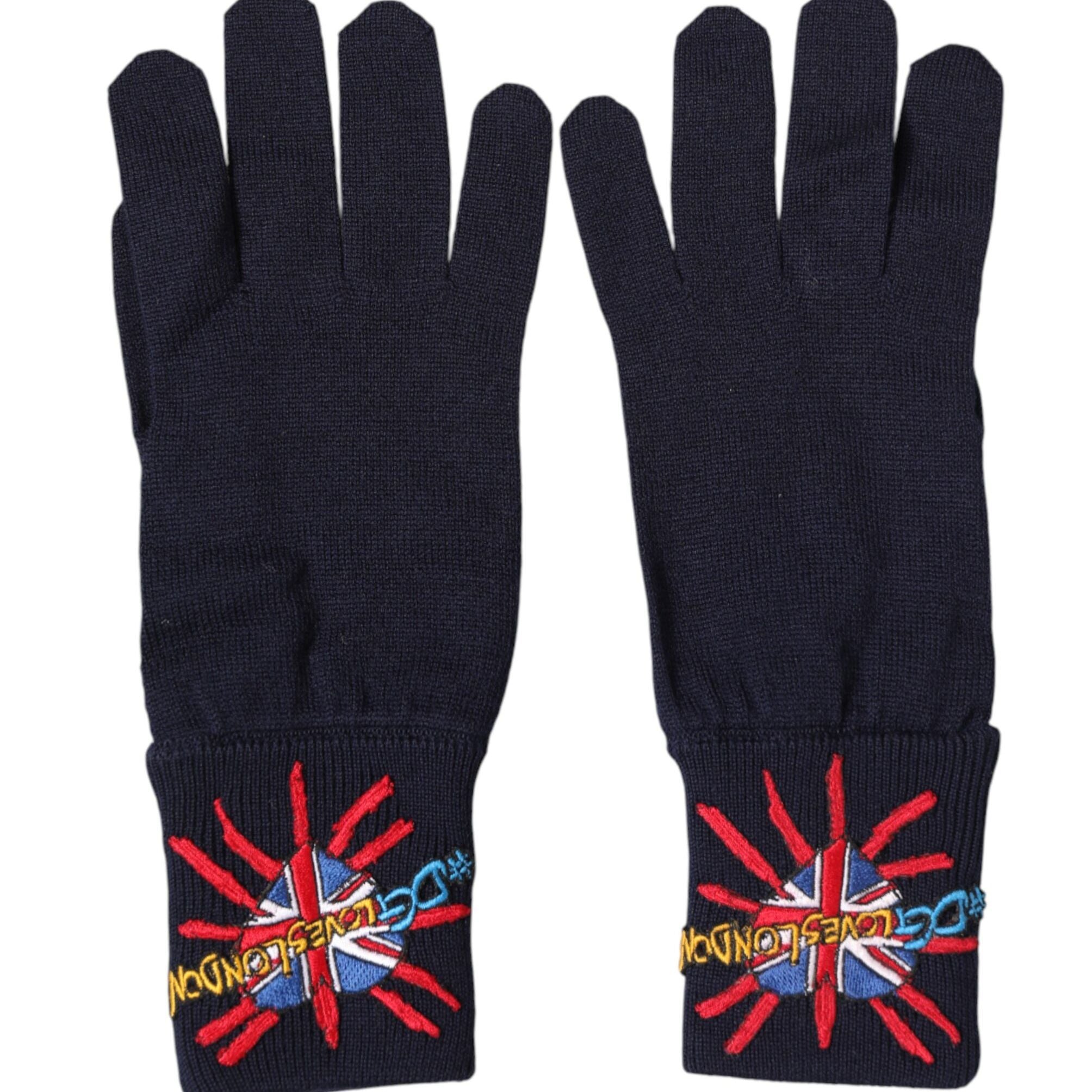 Dolce & Gabbana Blue Wool Knit #DGLovesLondon Embroidered Mitten Gloves