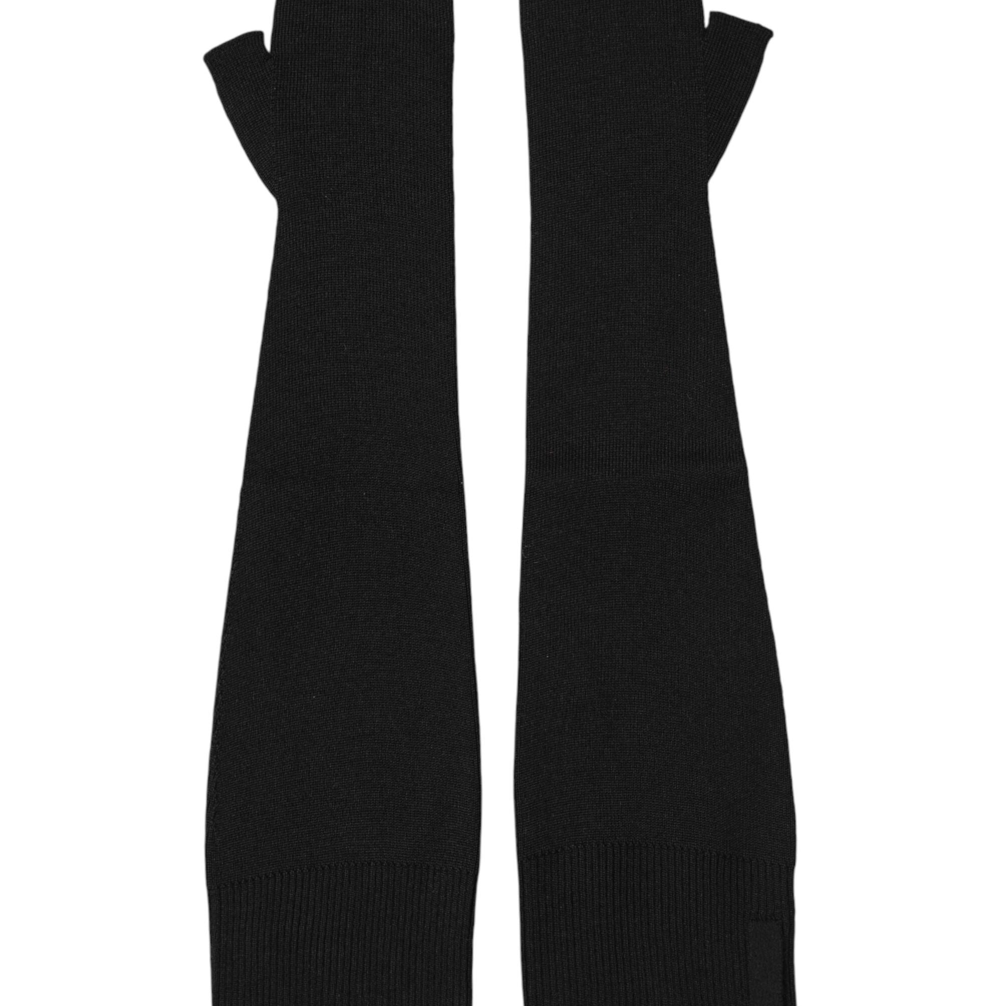 Dolce & Gabbana Black Virgin Wool Knitted Fingerless Men Gloves