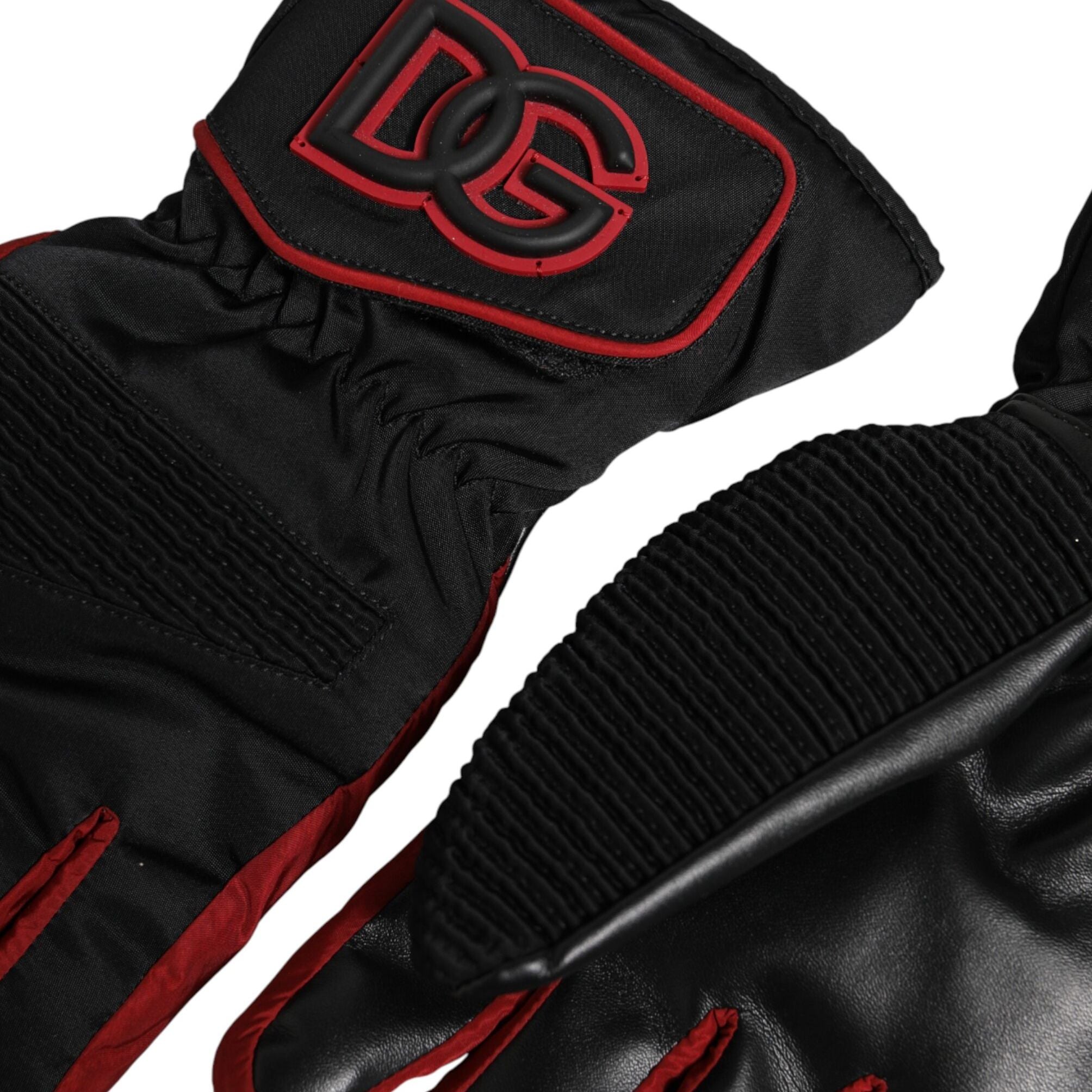 Dolce & Gabbana Black Red Nylon Wrist Length Mitten Gloves