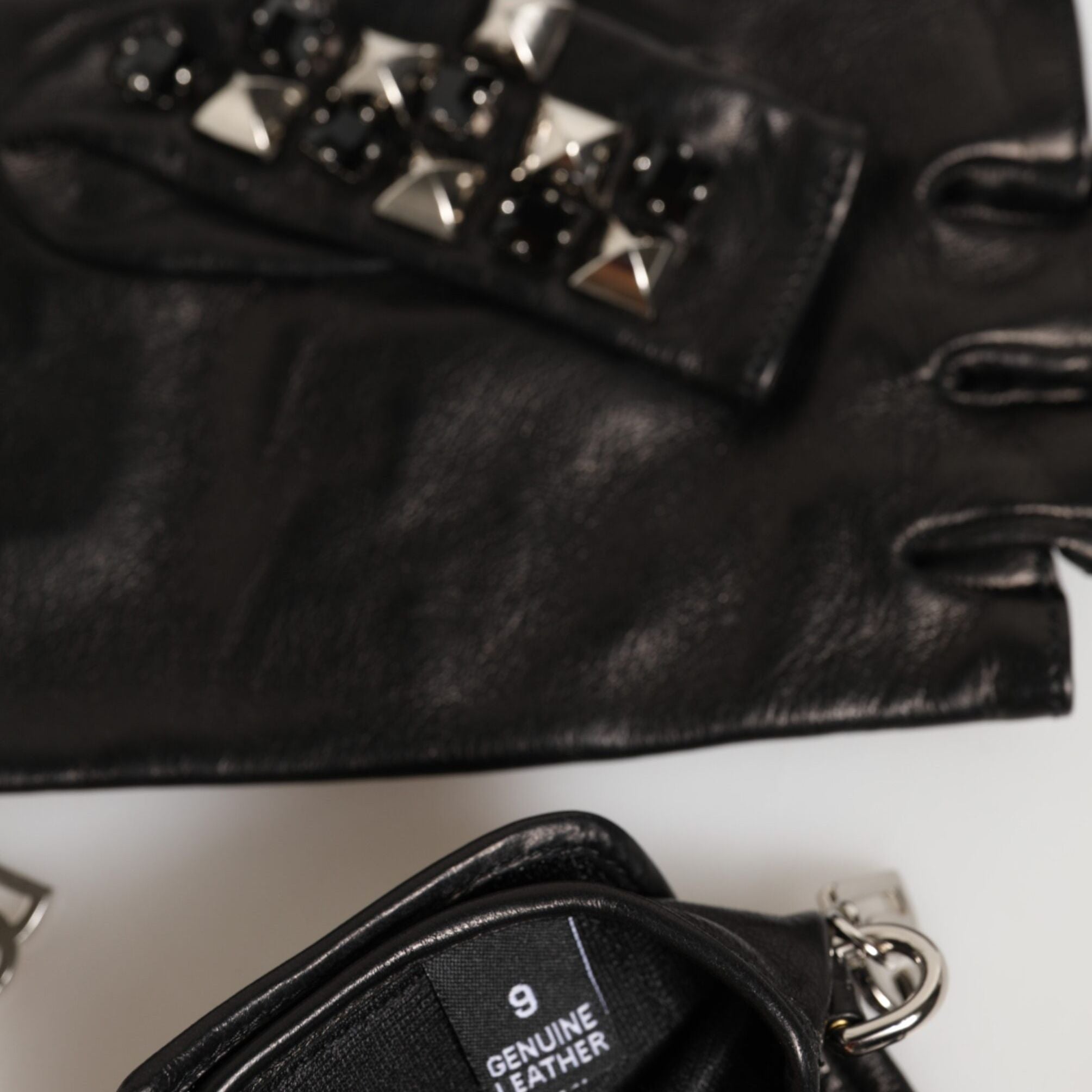 Dolce & Gabbana Black Leather Studded Fingerless Hand Mitten Men Gloves