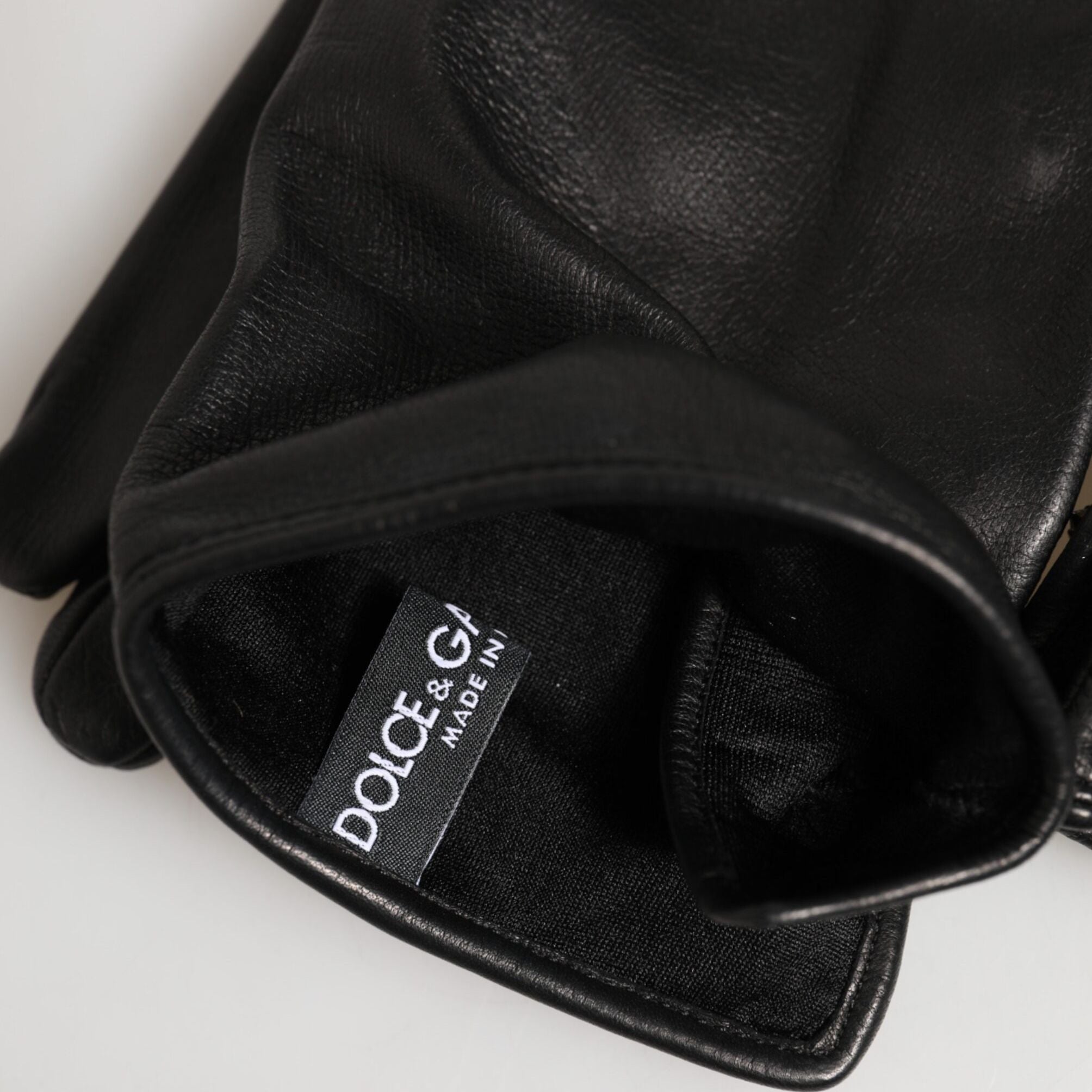 Dolce & Gabbana Black Leather Embellished Long Mitten Gloves