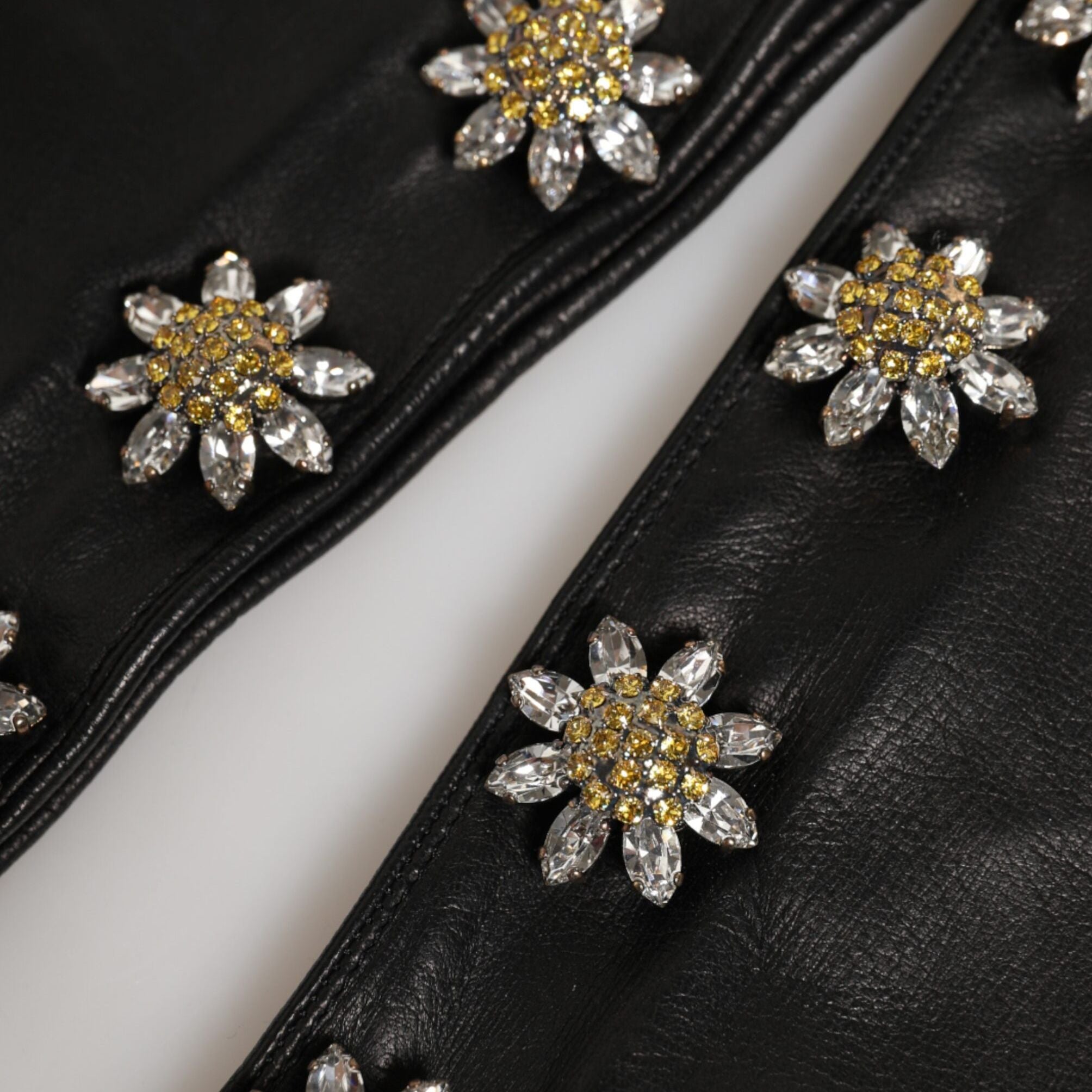 Dolce & Gabbana Black Leather Embellished Long Mitten Gloves