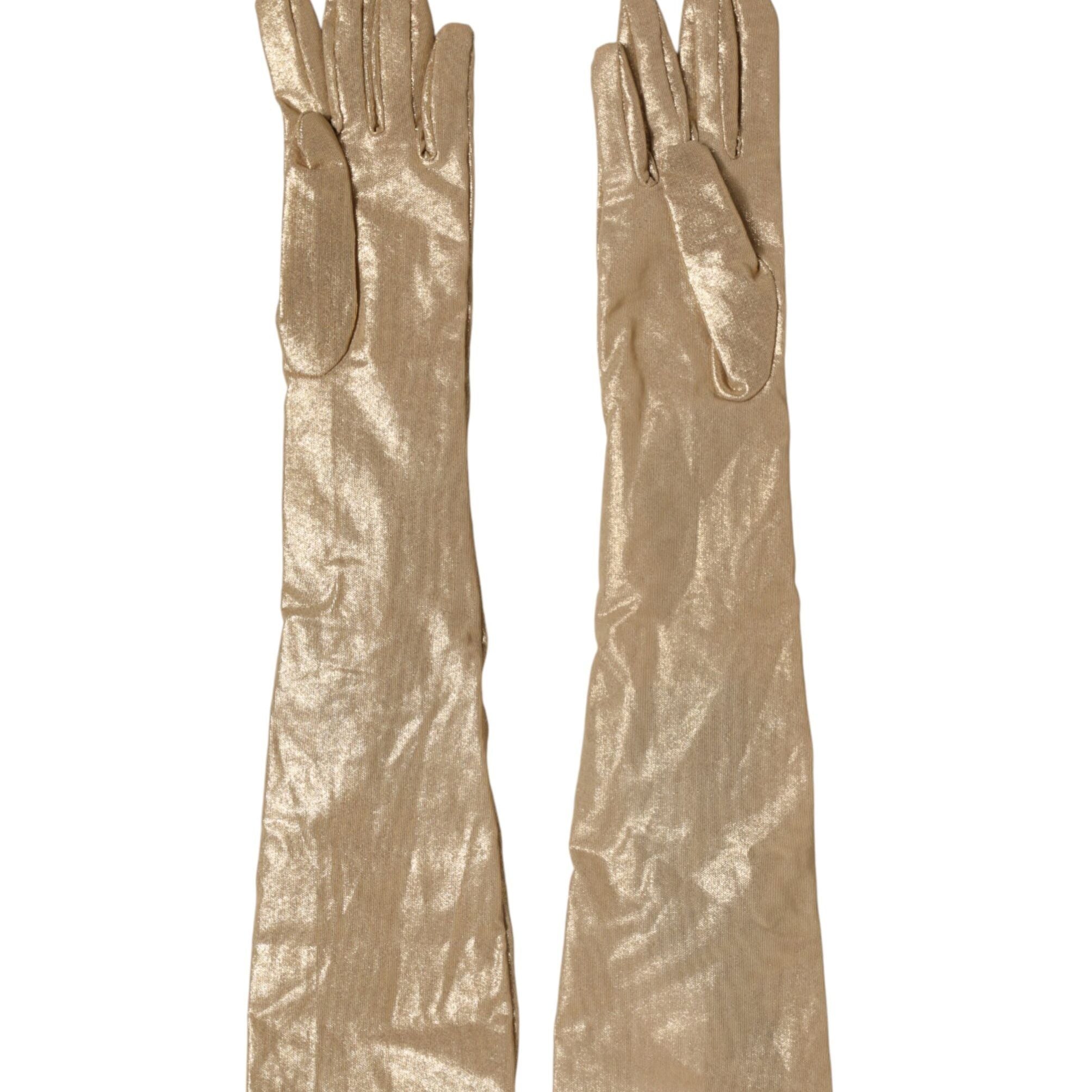 Dolce & Gabbana Beige Satin Crystal Elbow Length Mitten Gloves