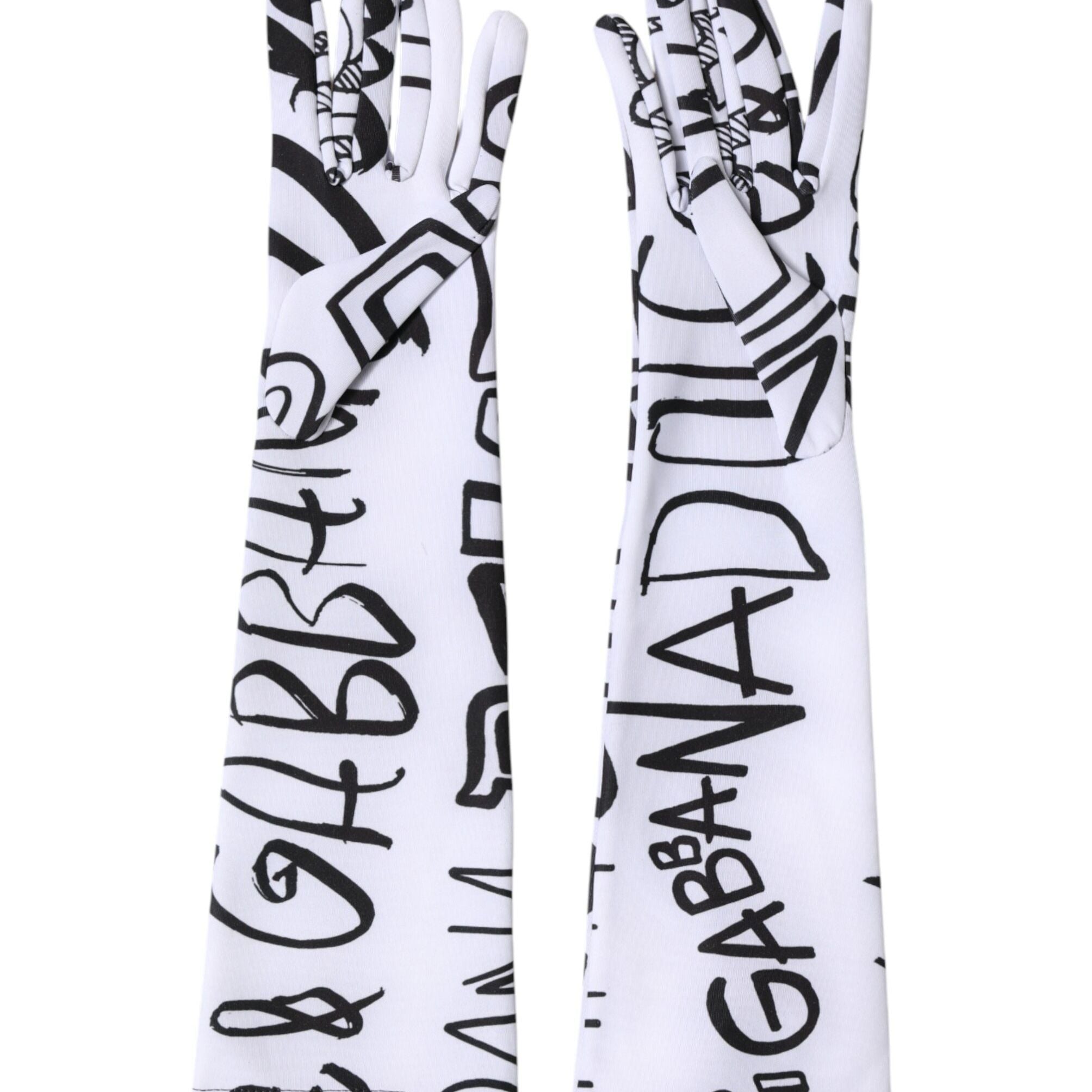 Dolce & Gabbana Black White DG Logo Elbow Length Mitten Gloves