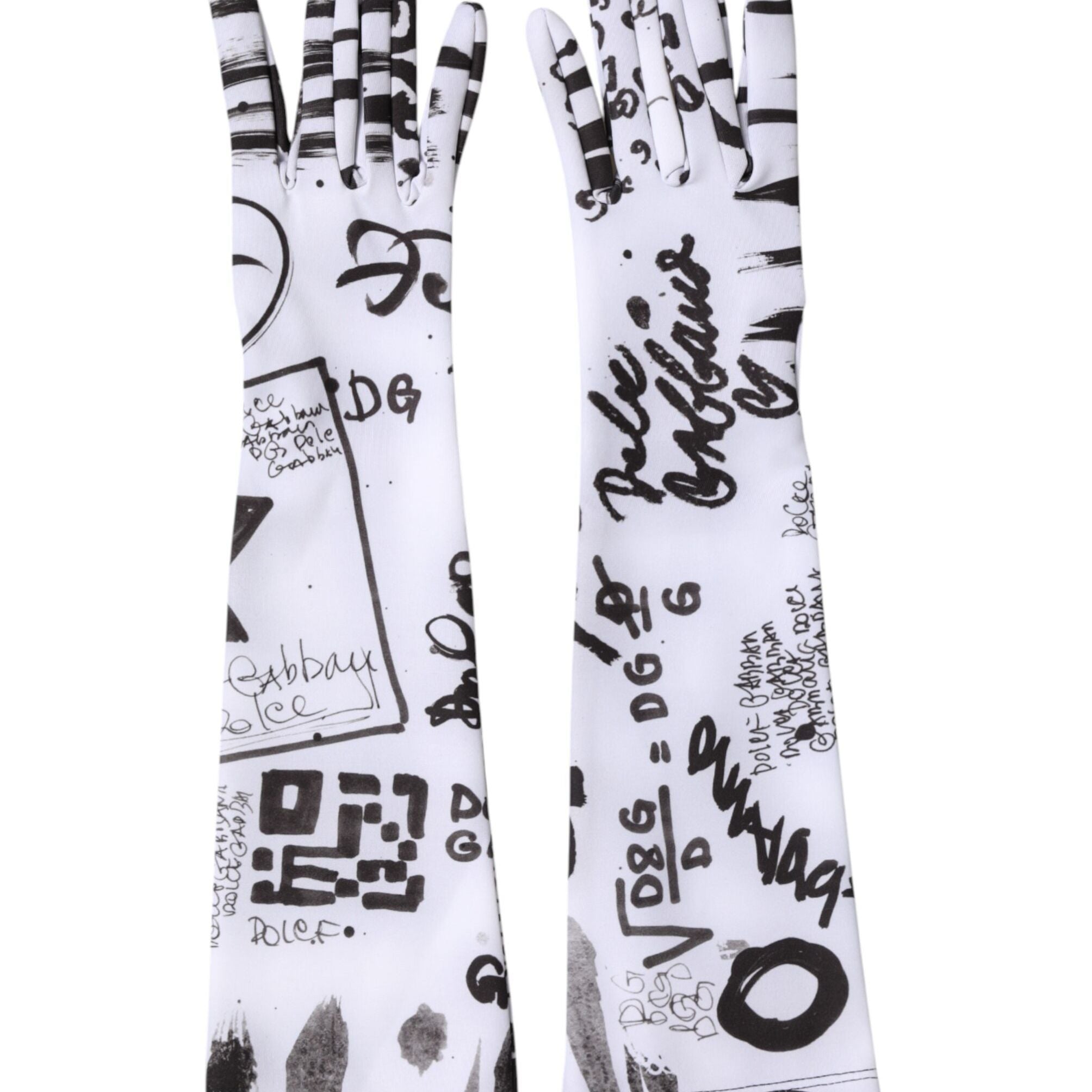 Dolce & Gabbana Black White DG Logo Elbow Length Mitten Gloves