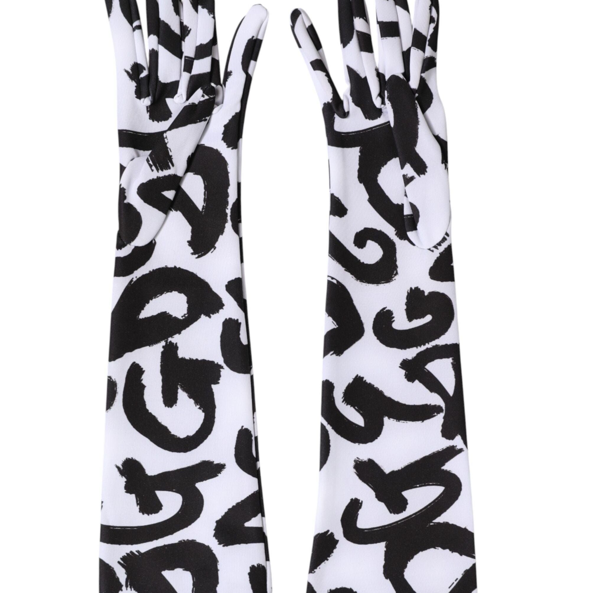 Dolce & Gabbana Black White DG Logo Elbow Length Mitten Gloves