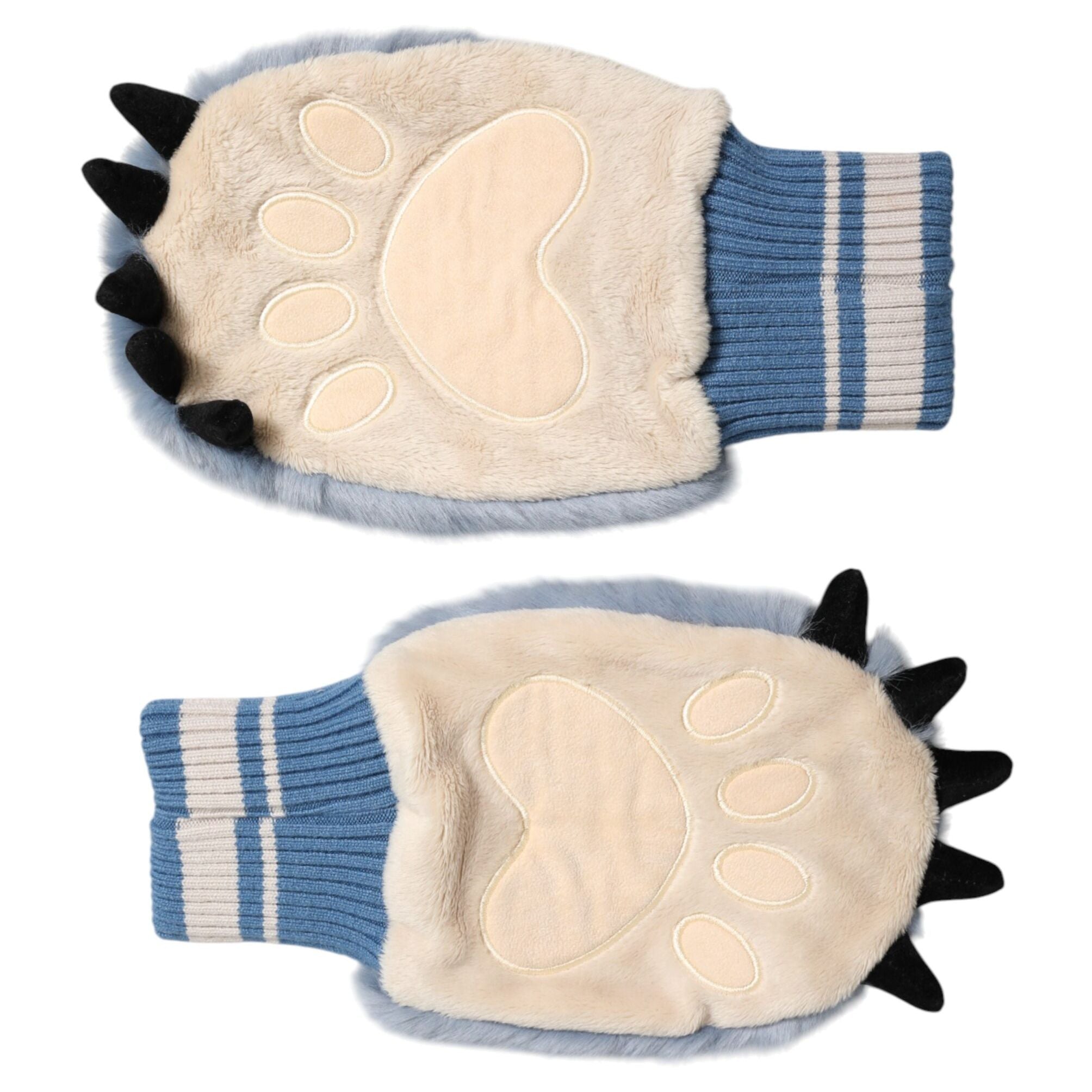 Dolce & Gabbana Blue Acrylic Knitted Fur Wrist Mitten Gloves