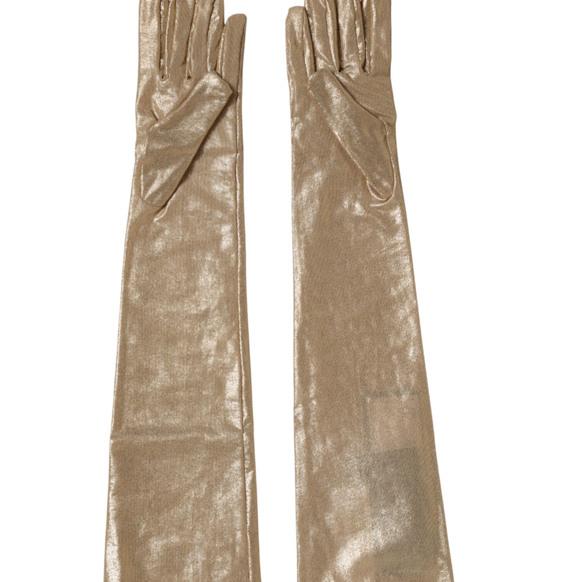 Dolce & Gabbana Beige Nylon Long Elbow Length Mitten Gloves