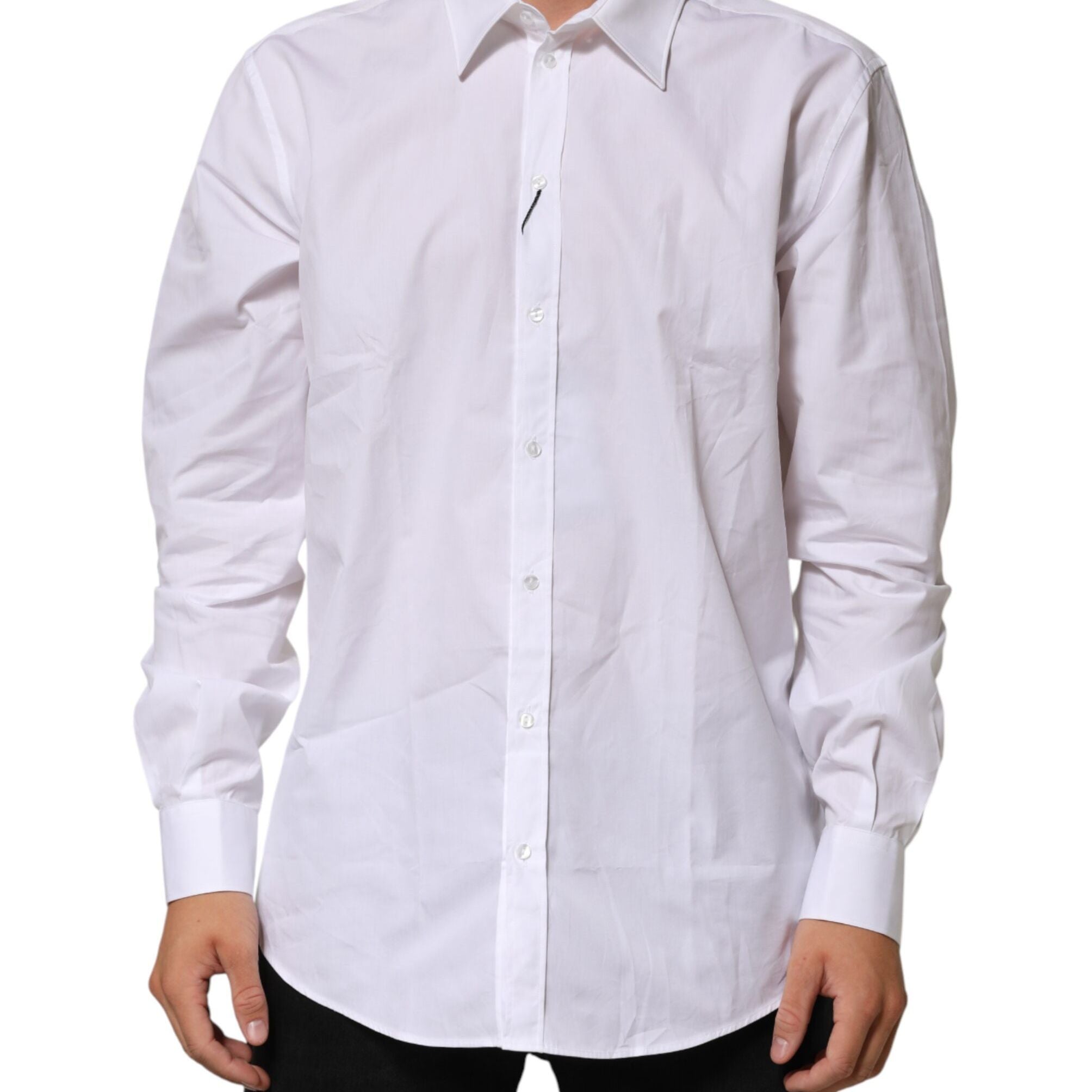 Dolce & Gabbana White Cotton Collared Long Sleeve Men Dress Shirt